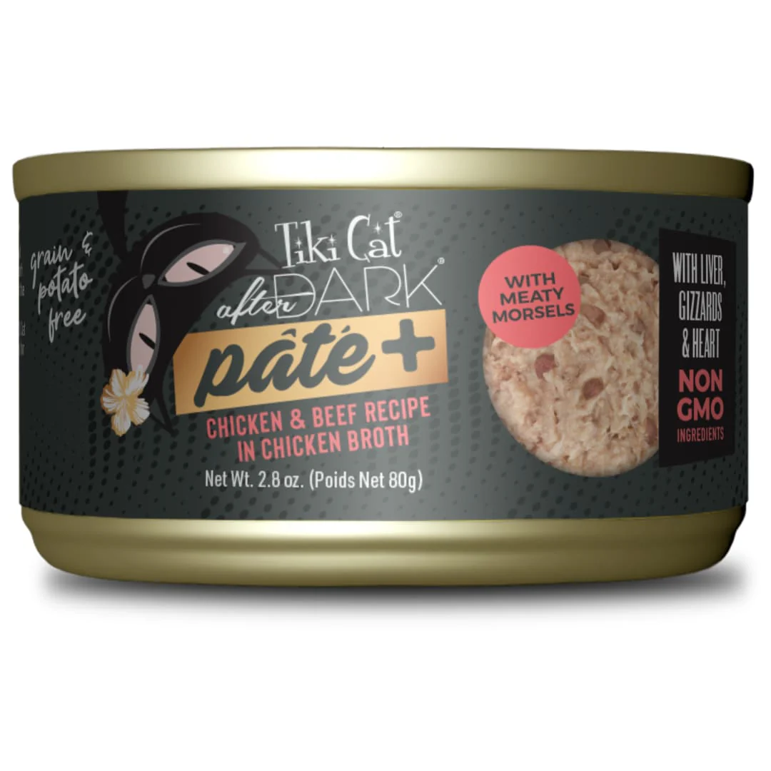 Tiki Cat After Dark Pate+ Wet Cat Food, Chicken & Beef, 2.8 oz. Can - Image 1