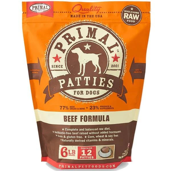 Primal Frozen Raw Beef Patty Dog Food 6 lb - Image 1