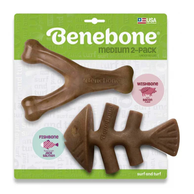 Benebone Fishbone and Wishbone Bacon Medium 2pk - Image 1
