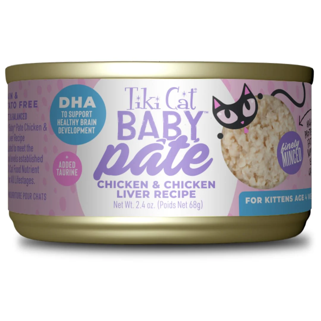 Tiki Cat Baby Pate Wet Cat Food For Kittens, Chicken & Chicken Liver, 2.4 oz. Can - Image 1