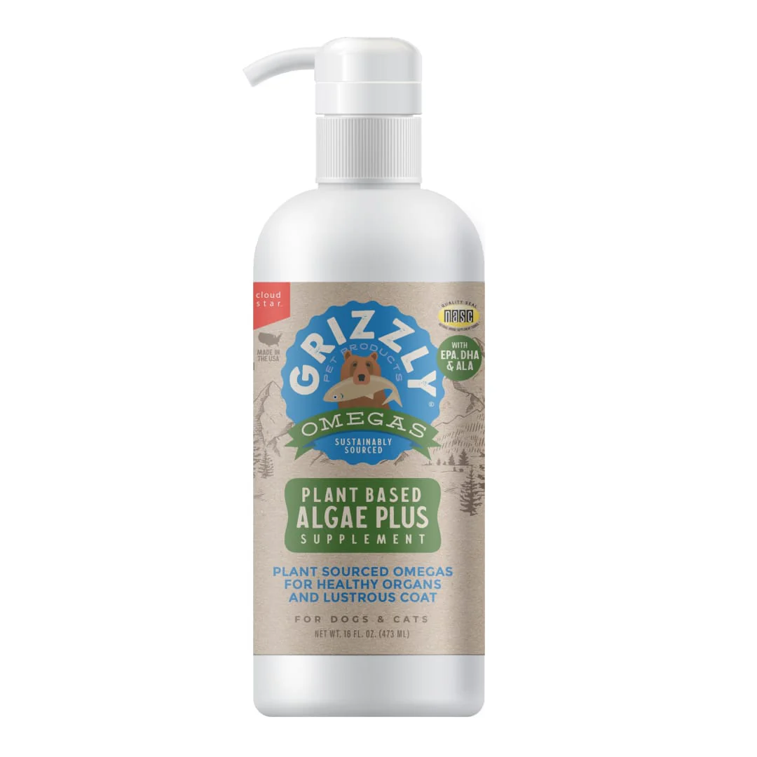 Grizzly Algal Plus Omega 3-6-9 Food Supplement for Dogs and Cats, 16 Ounce Bottle - Image 1