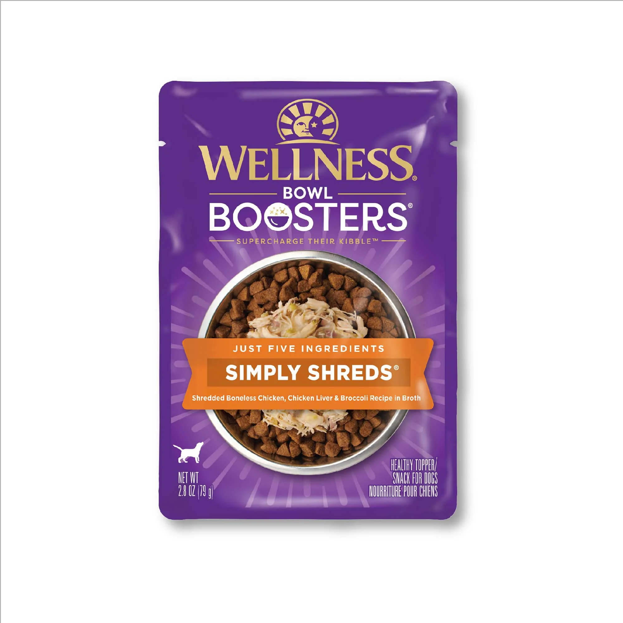 Wellness Bowl Boosters Simply Shreds Natural Grain Free Wet Dog Food Mixer or Topper Chicken Liver & Broccoli 2.8oz Pouch - Image 1