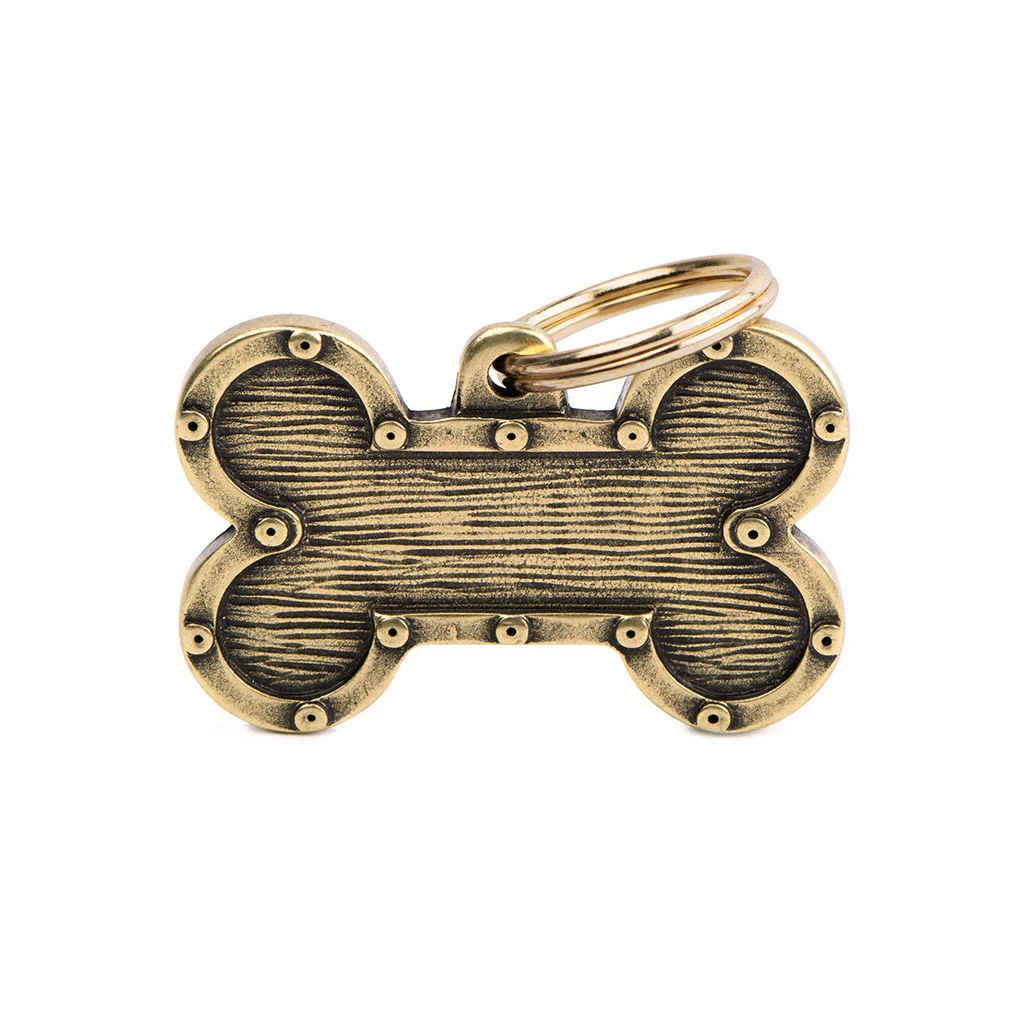My Family ID Bronx Big Futuristic Bone ID Tag in English Brass - Image 1