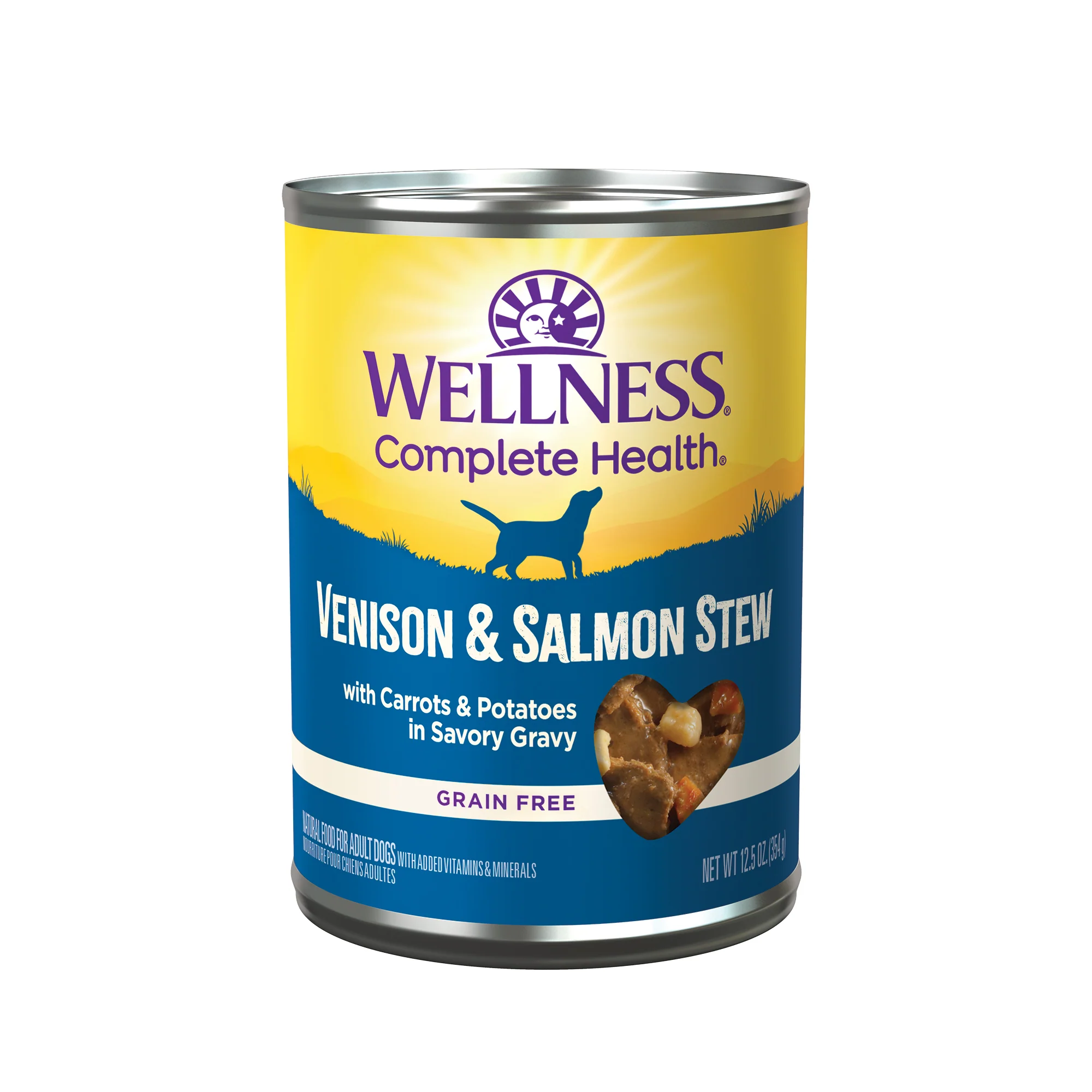 Wellness Thick & Chunky Natural Grain Free Canned Dog Food Venison & Salmon Stew 12.5oz Can - Image 1