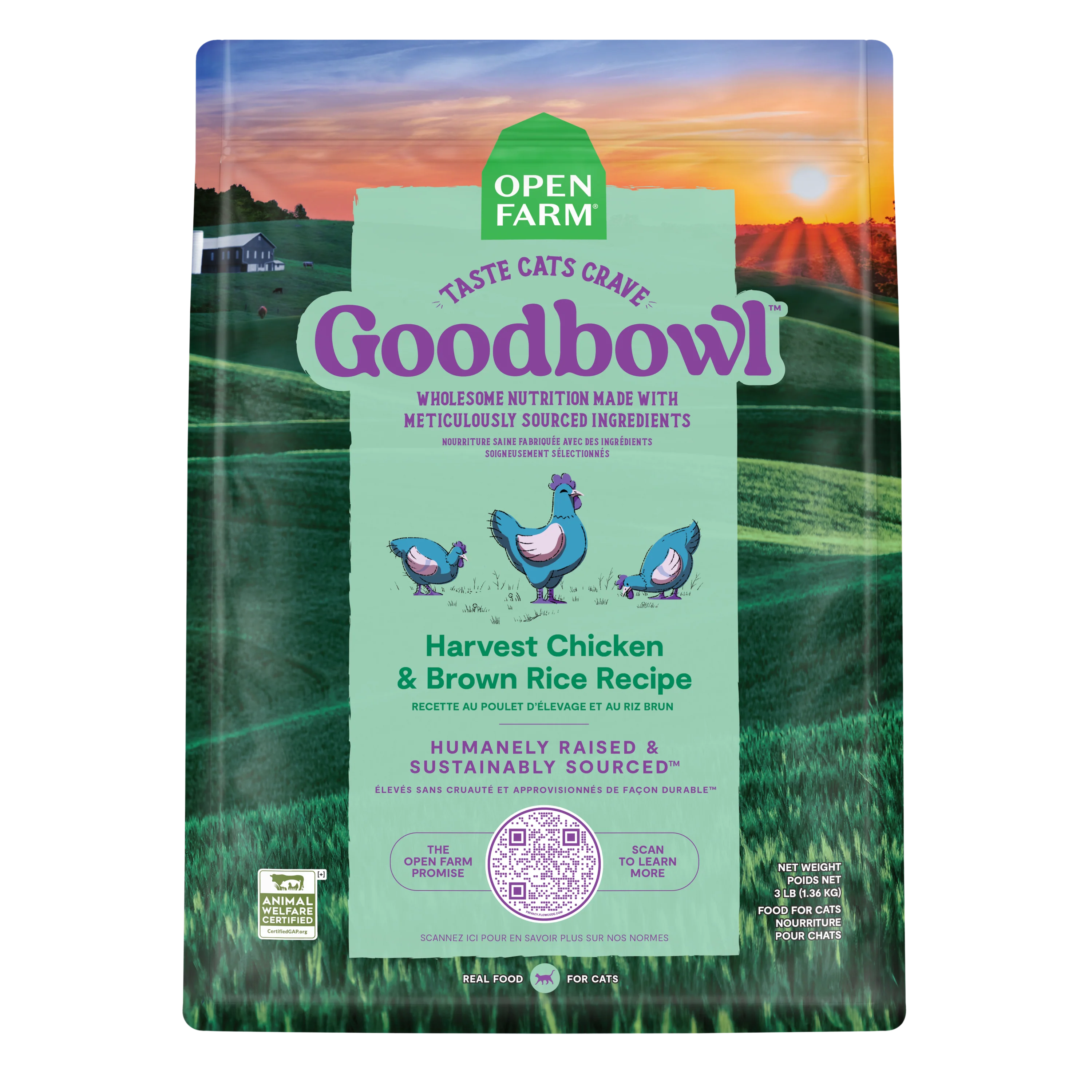Open Farm Goodbowl Harvest Chicken & Brown Rice Recipe For Cats 3lb Bag