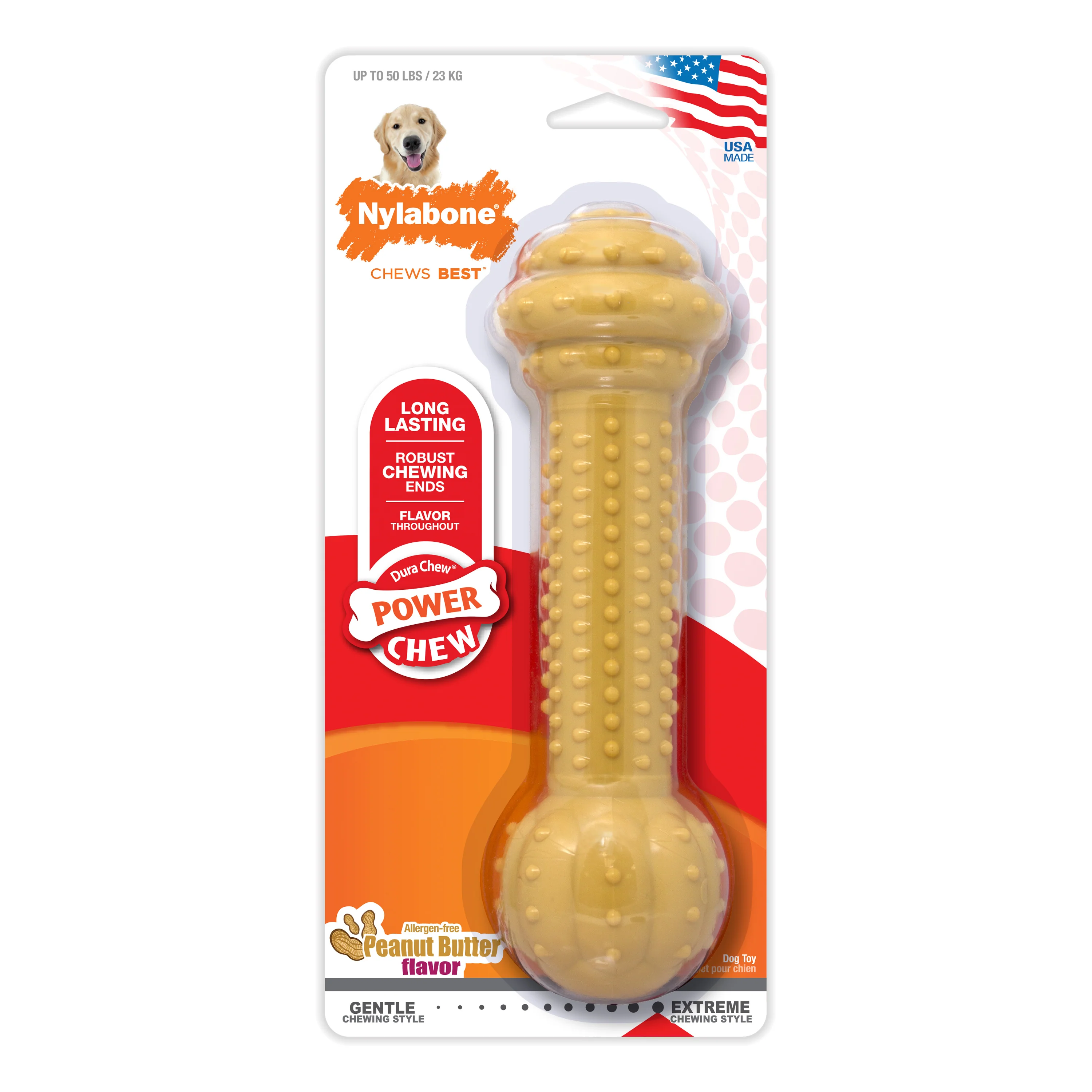 Nylabone Barbell Power Chew Durable Dog Toy Peanut Butter Large/Giant - Image 1