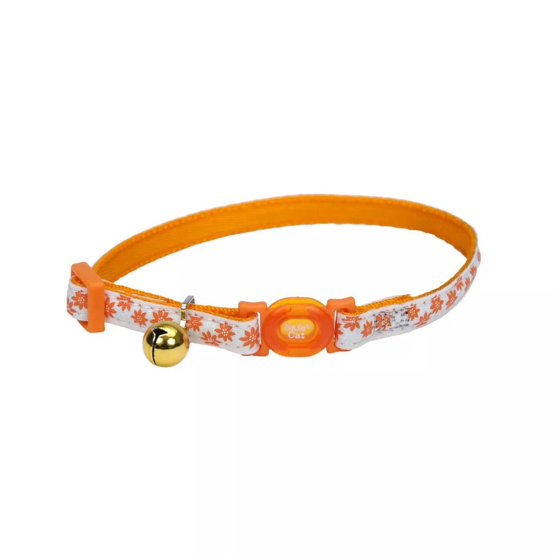 Coastal Safe Cat 3/8in Wide 8-12in Glow in the Dark Breakaway Collar Glowing Orange Flowers - Image 1