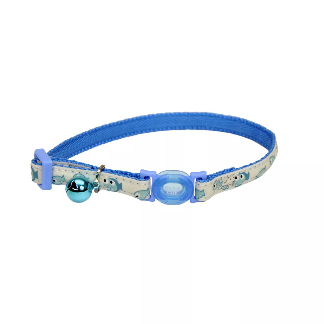 Coastal Safe Cat 3/8in Wide 8-12in Glow in the Dark Breakaway Collar Glowing Blue Fish - Image 1