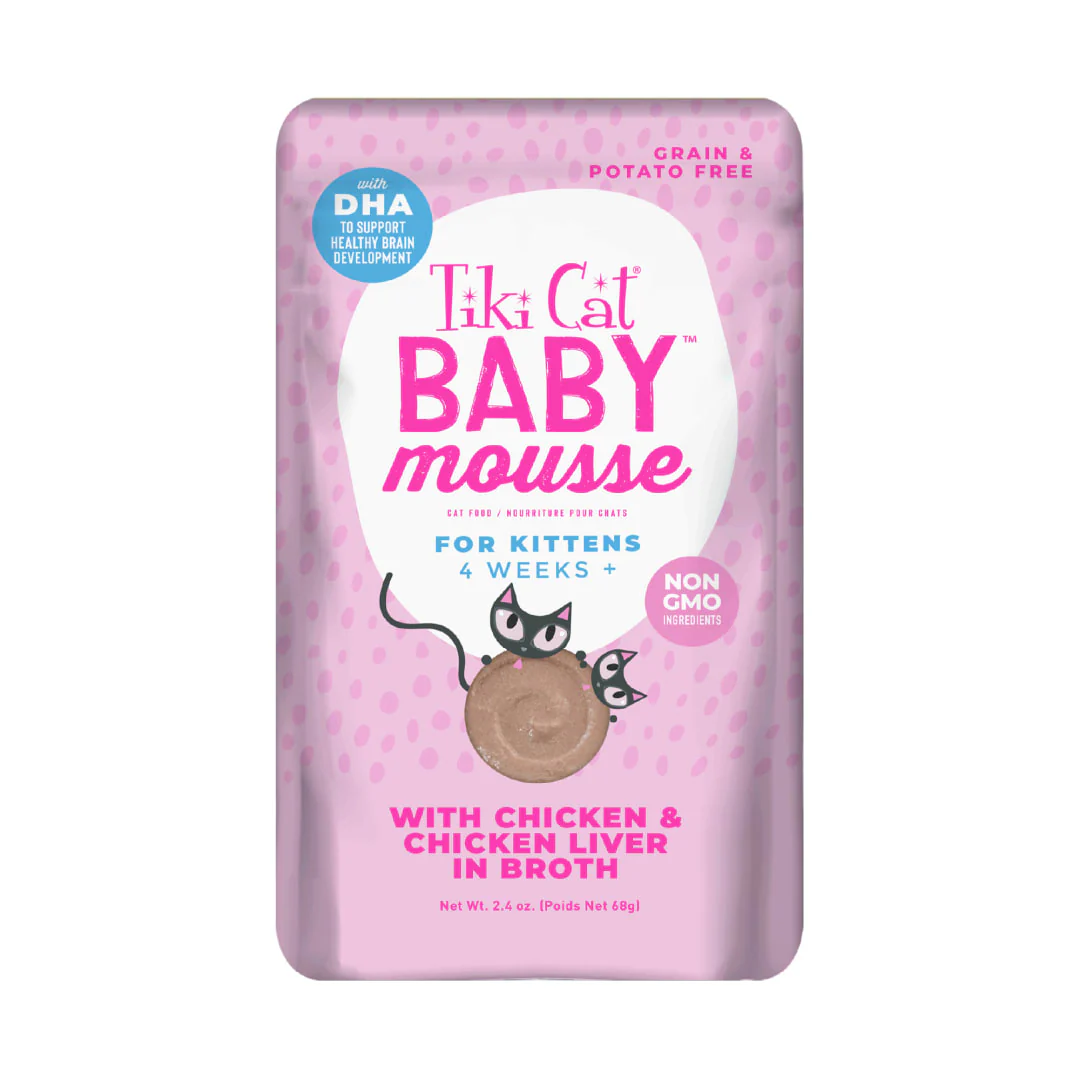 Tiki Cat Baby Mousse Wet Cat Food for Kittens Chicken & Chicken Liver 2.4oz Pouch - Image 1