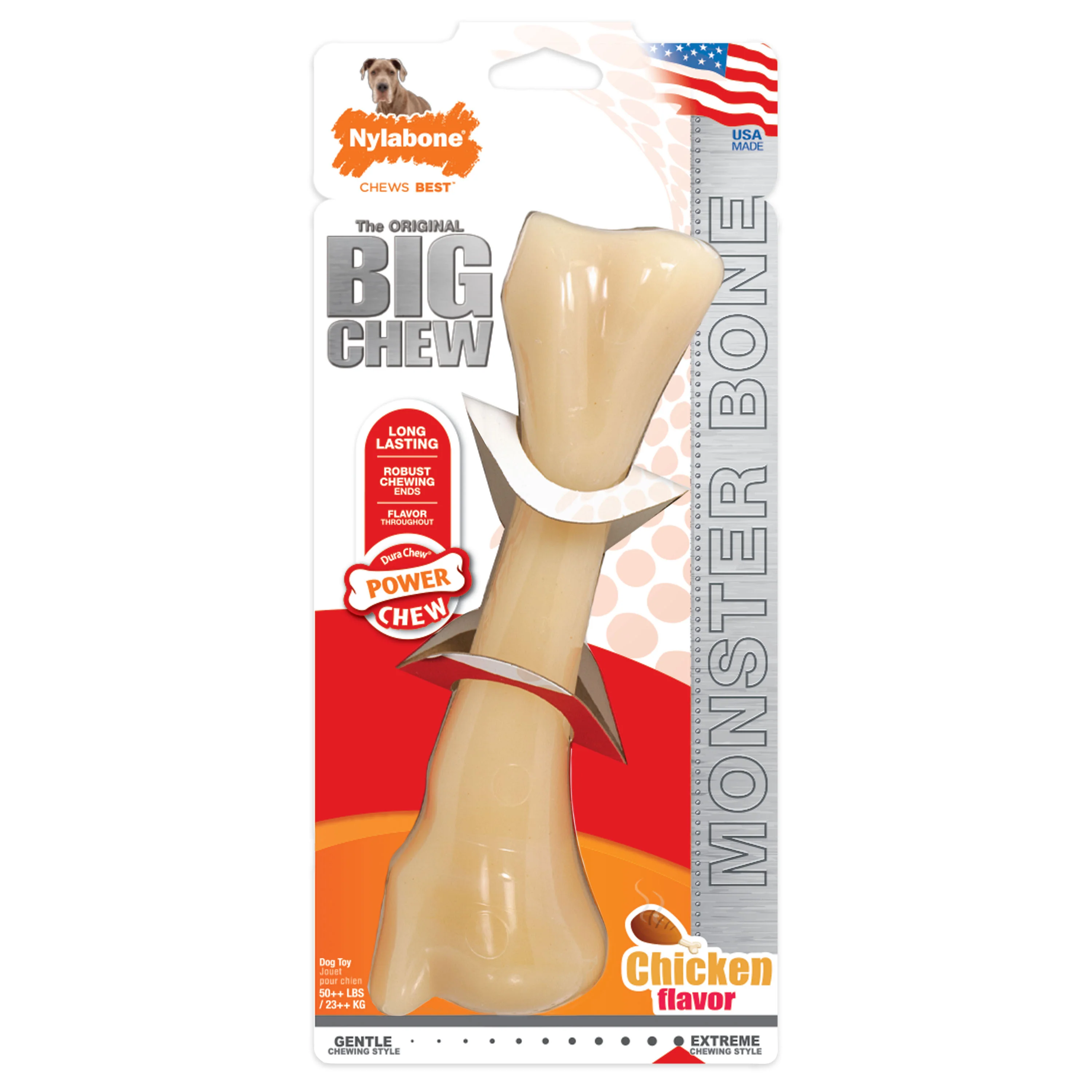Nylabone Power Chew Monster Bone Big Dog Chew Toy Chicken XX-Large/Monster - Image 1
