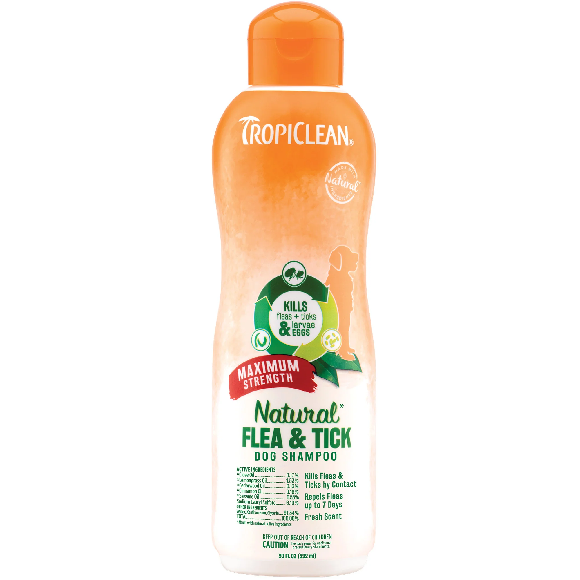 TropiClean Natural* Flea & Tick Maximum Strength Shampoo for Dogs, 20oz - Image 1