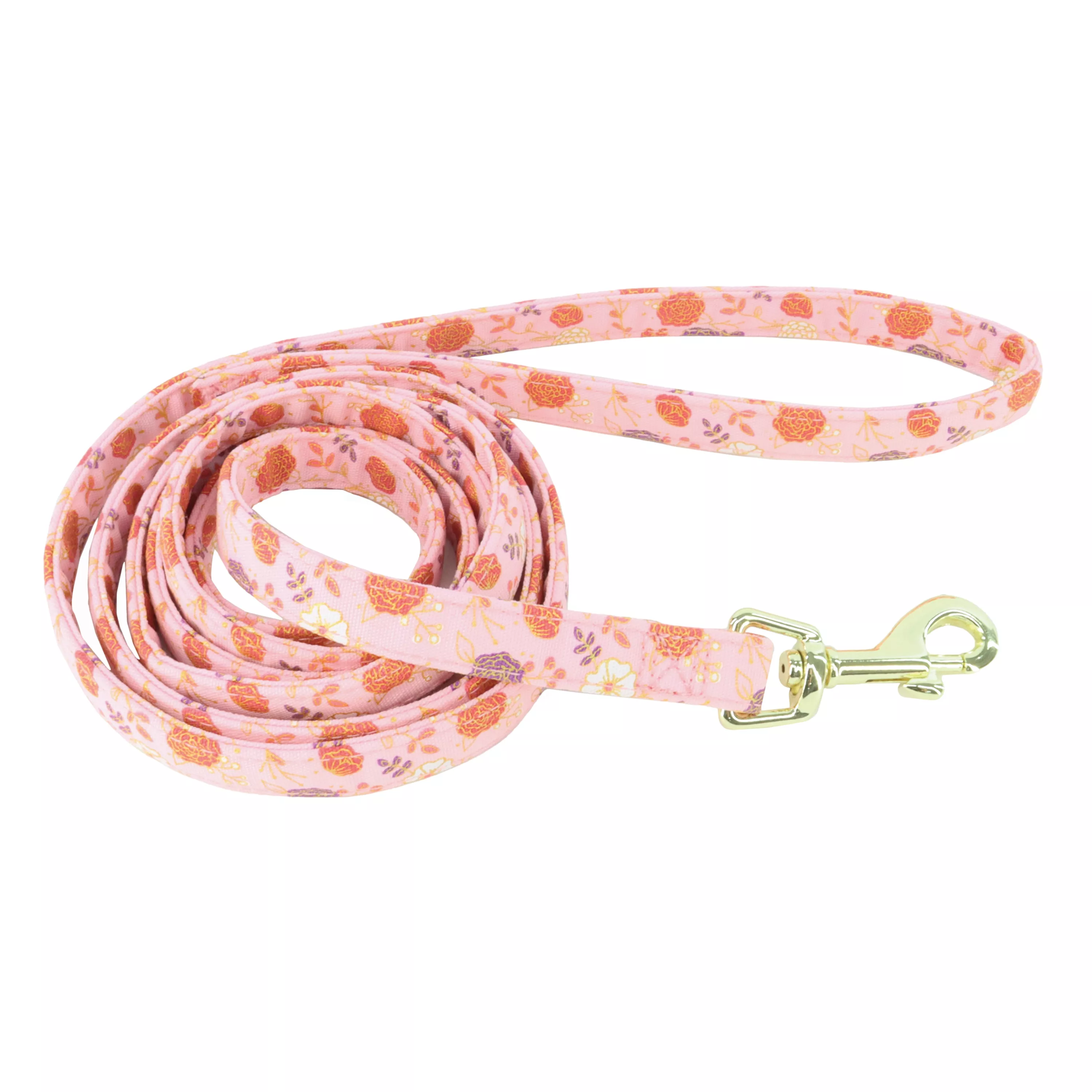 Coastal Accent Metallic 6ft Long 1in Dog Leash Pink Flowers - Image 1