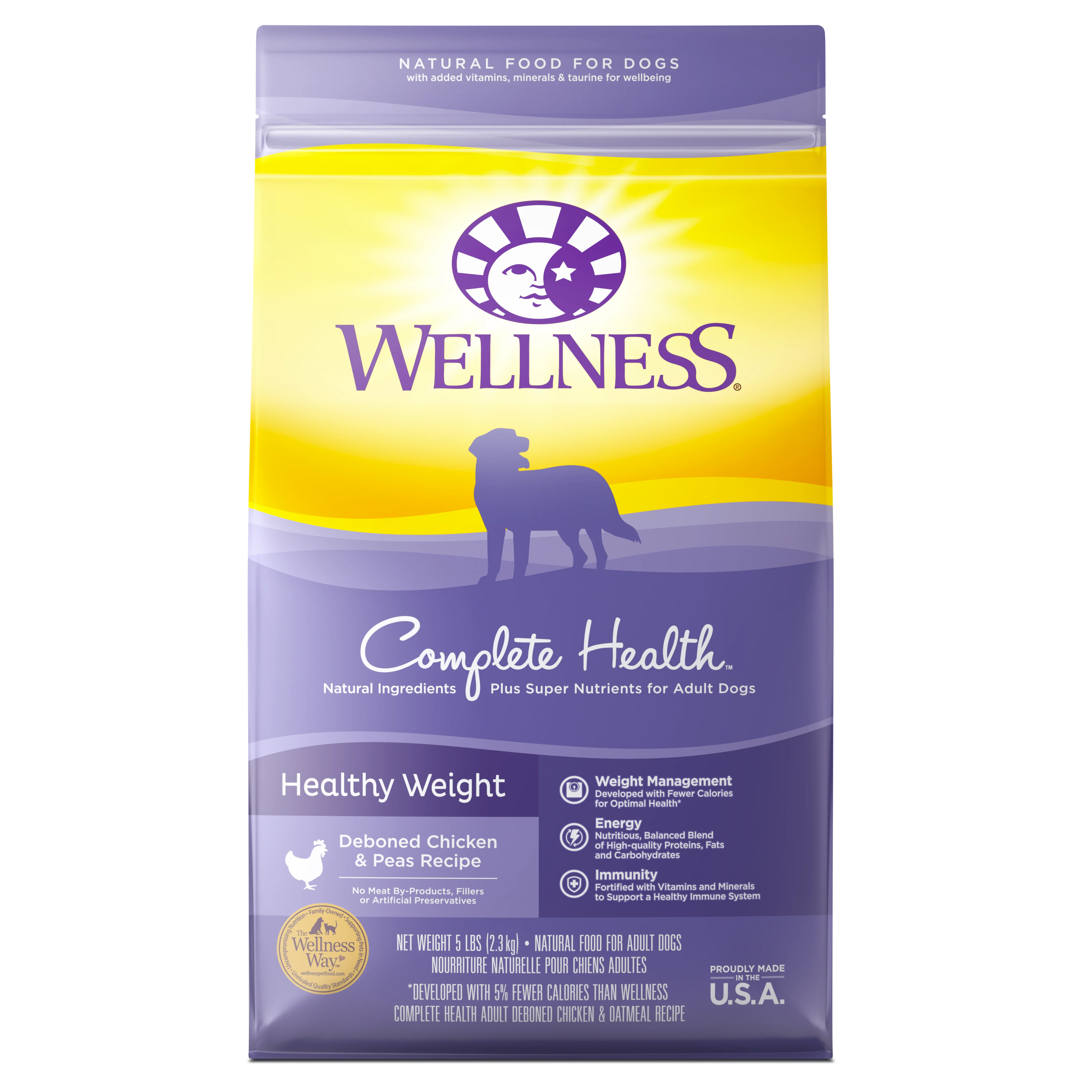 Wellness Complete Health Natural Dry Healthy Weight Dog Food Chicken & Peas 5lb Bag - Image 1