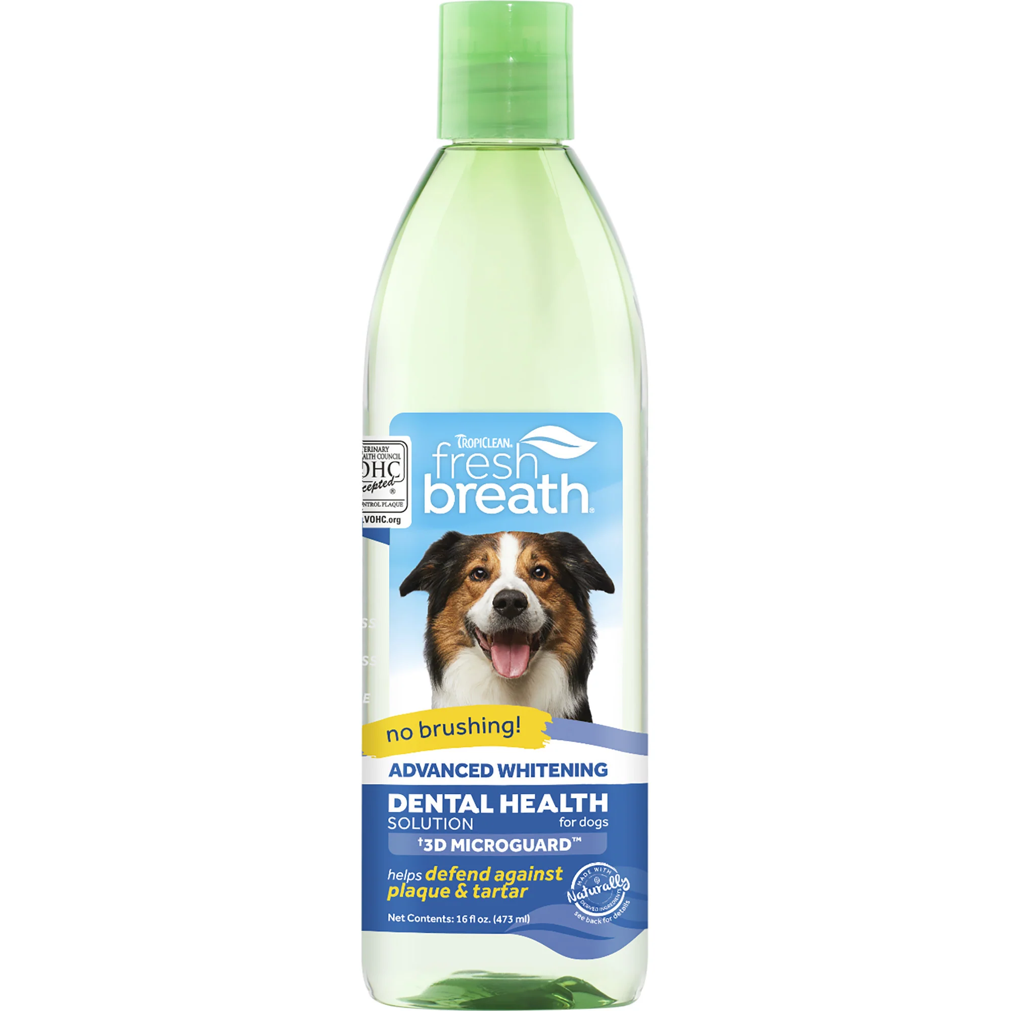 TropiClean Fresh Breath Advanced Whitening Dental Health Solution for Dogs, 16oz - Image 1