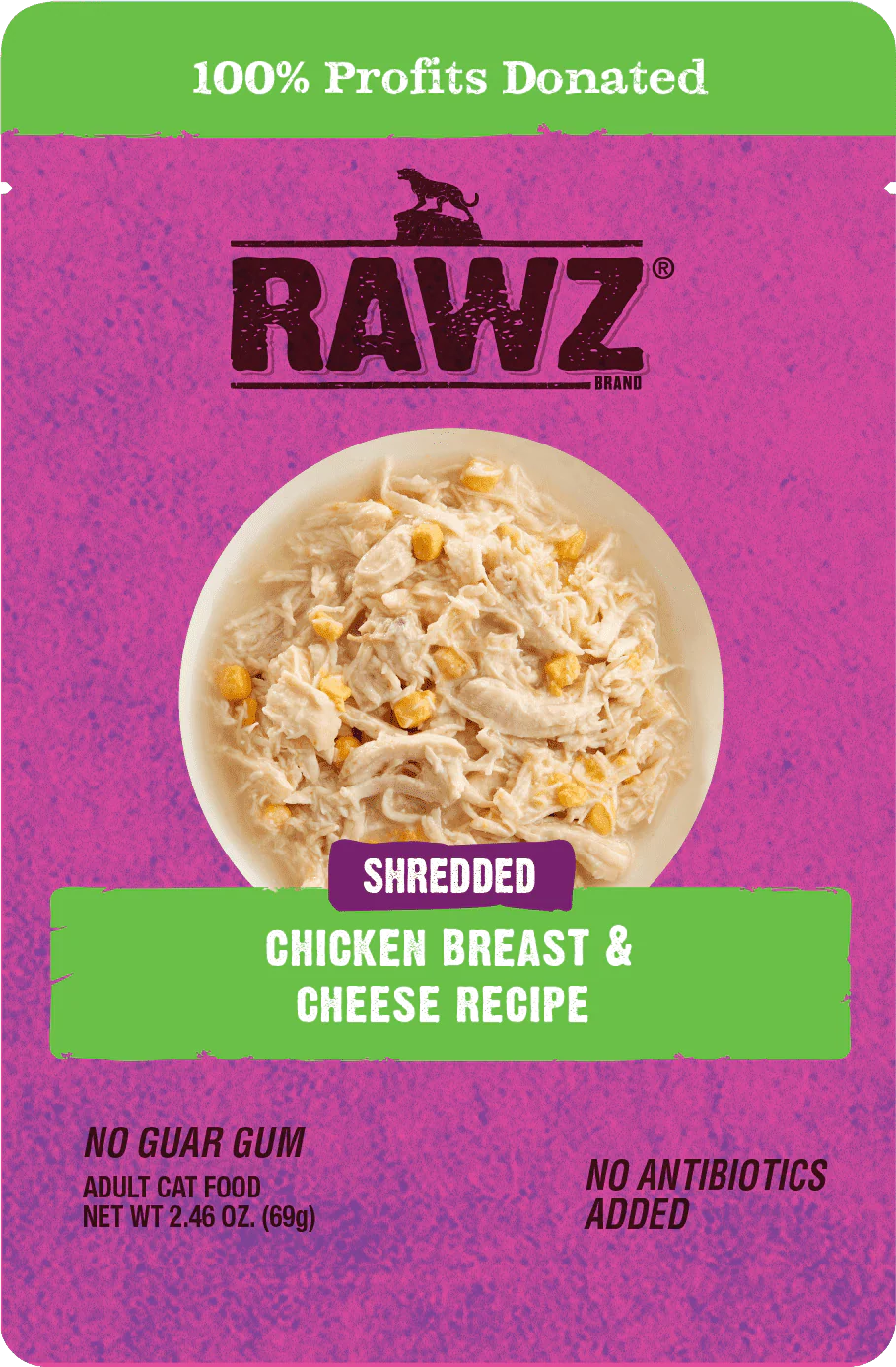 Raws Wet Cat Food 2.4oz Pouch Shreds  Chicken and Cheese - Image 1