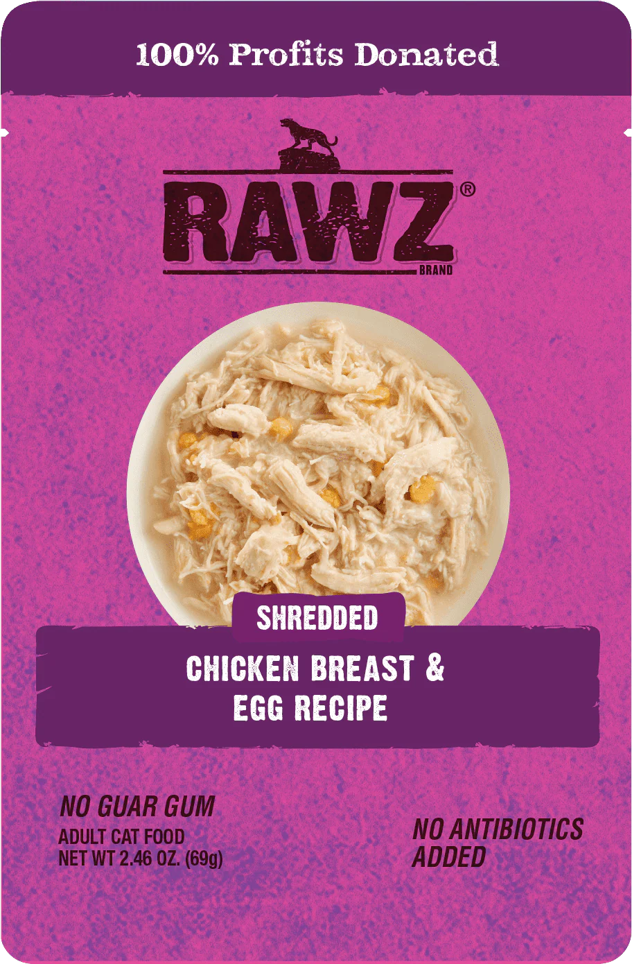 Raws Wet Cat Food 2.4oz Pouch Shreds  Chicken and Egg - Image 1