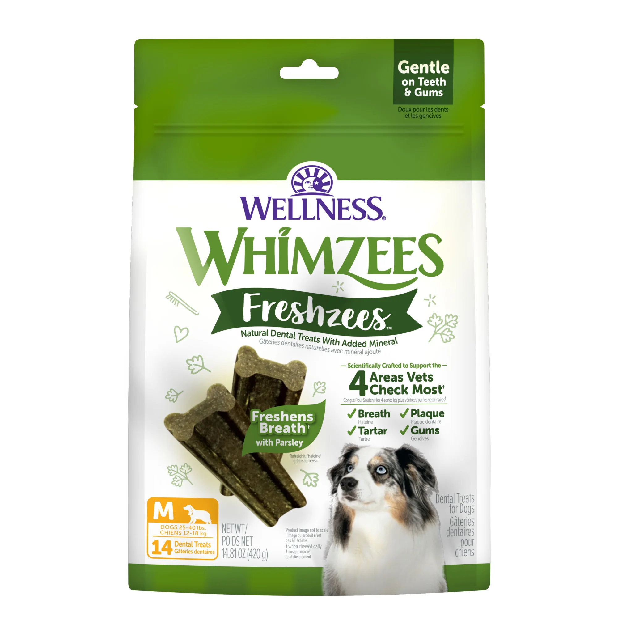 WHIMZEES Wellness Freshzees Dog Dental Treats, Natural Chews, Medium Size Stick 14ct - Image 1