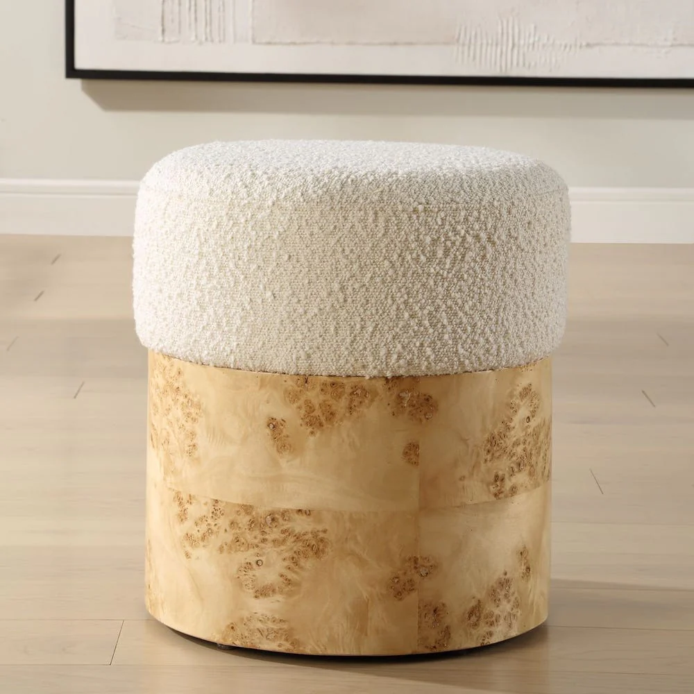 Birch Burl Bouclé Stool - Image 2