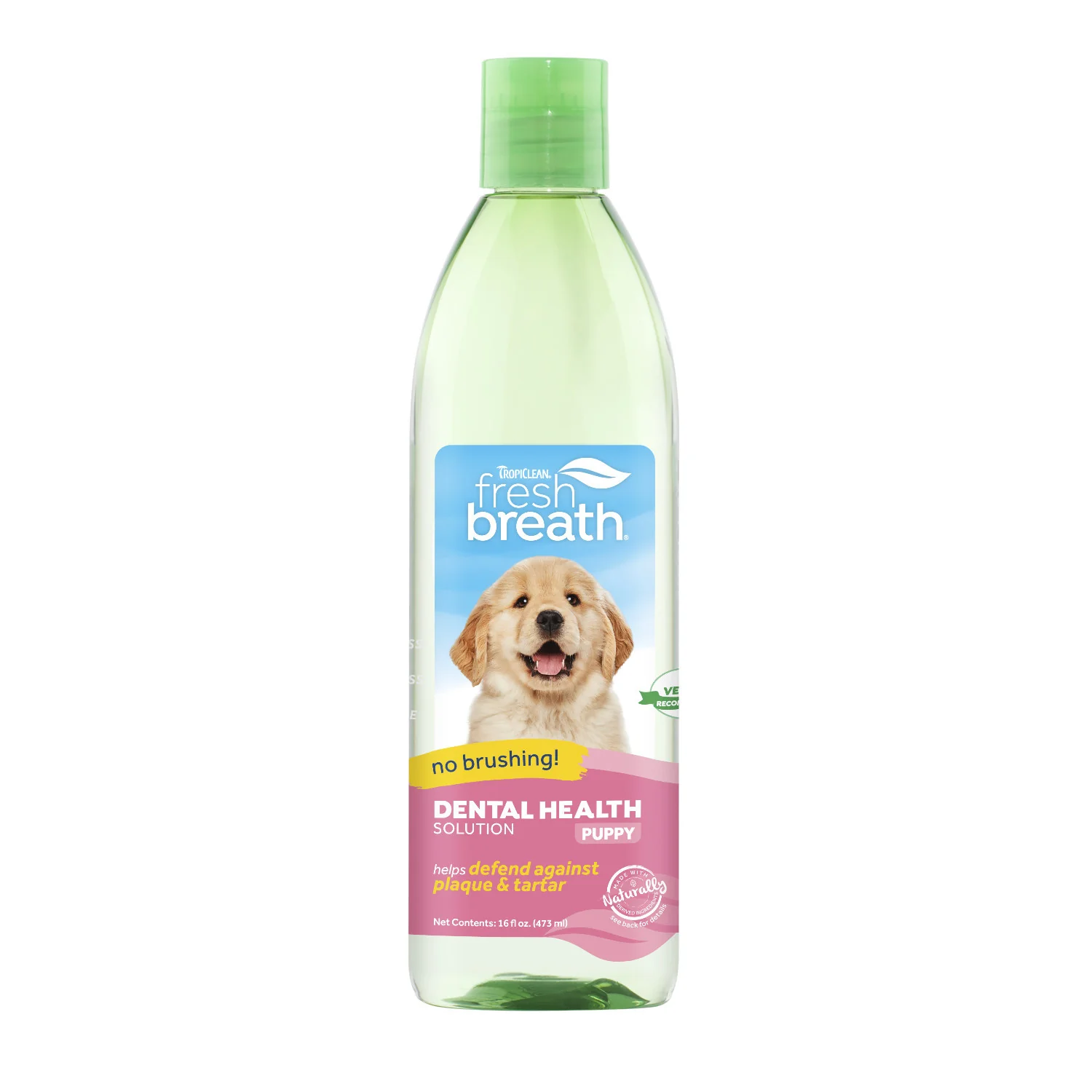 TropiClean Fresh Breath Dental Health Solution for Puppies, 16oz - Image 1