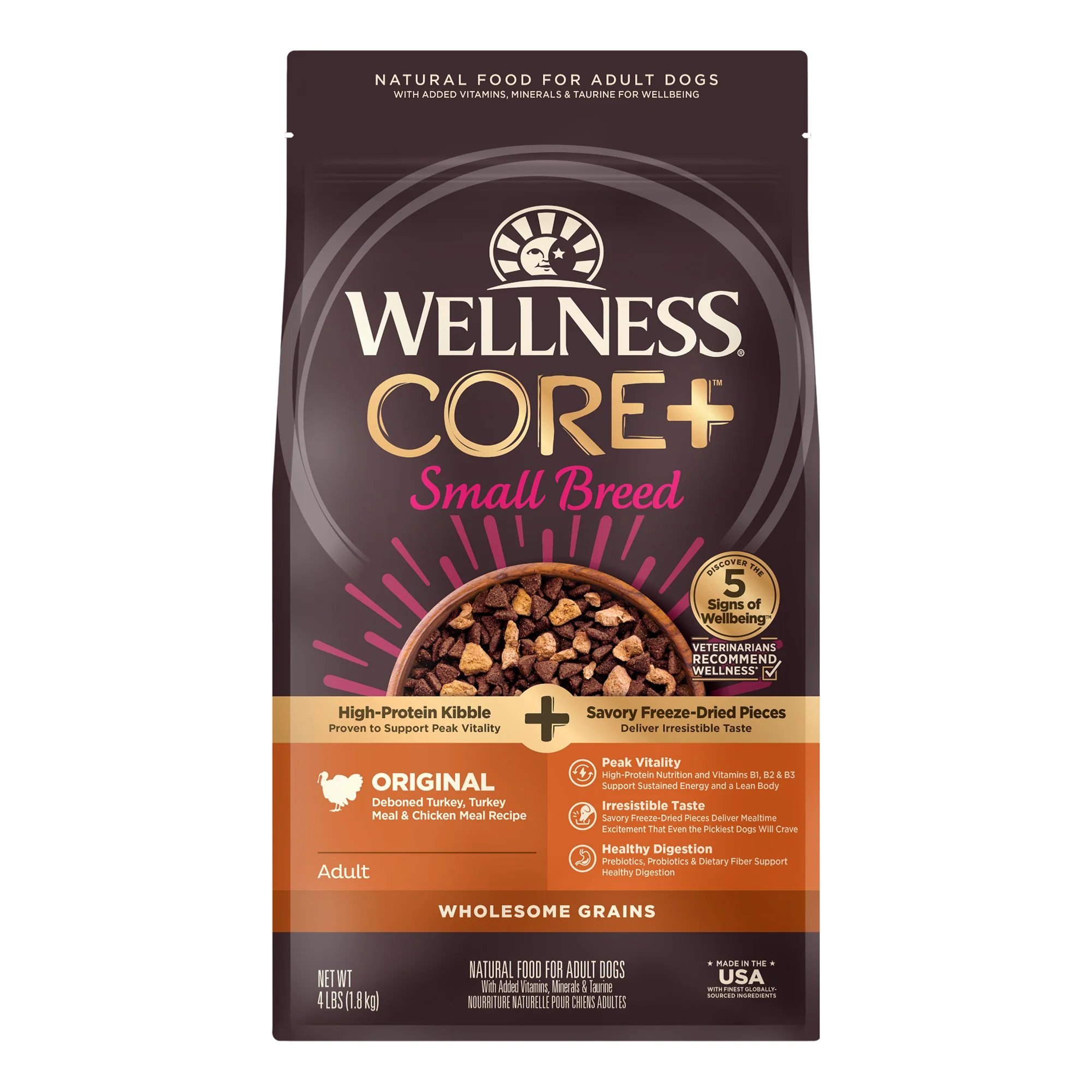 Wellness CORE+ Grained Dry Dog Food  Small Breed Original Recipe 4lb Bag - Image 1