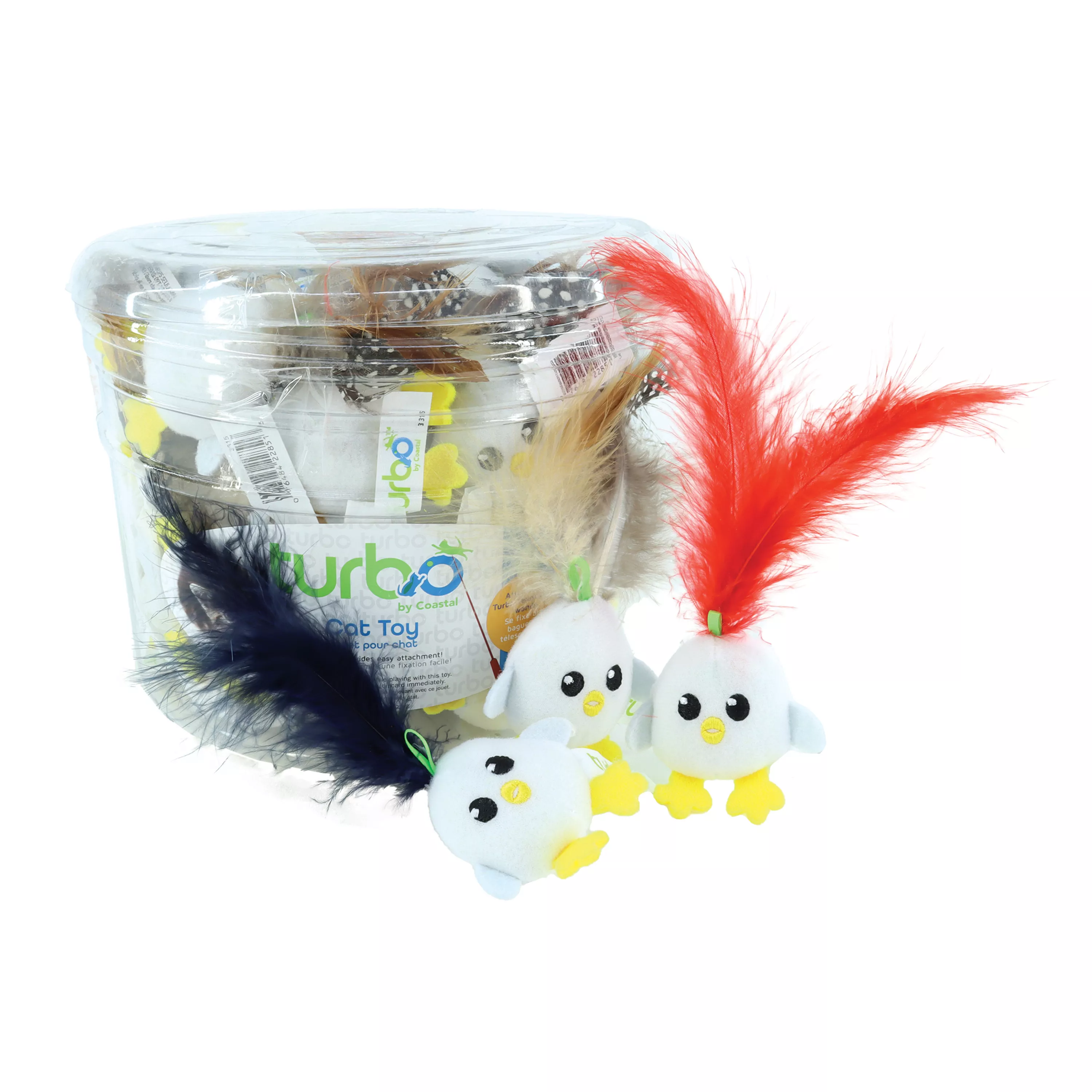 Coastal Turbo Cat Toy with Teaser Loop Assorted Single Chicken Egg with Feathers - Image 1