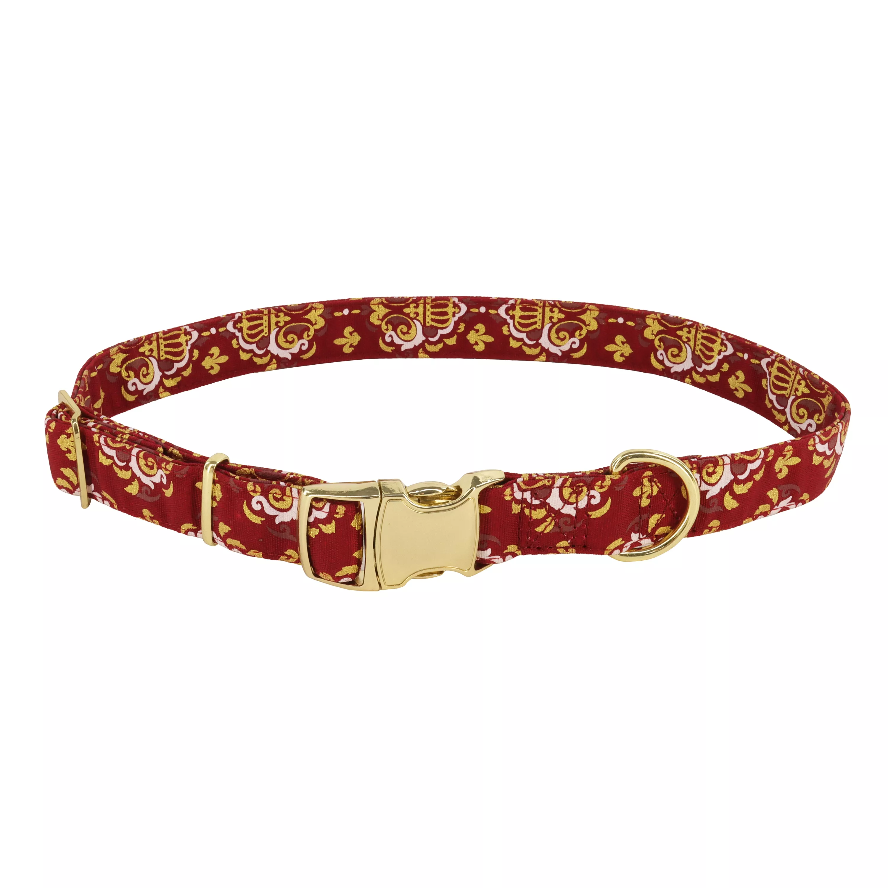 Coastal Accent Metallic 1in Wide 18-26in Adjustable Dog Collar Burgandy Crown - Image 1
