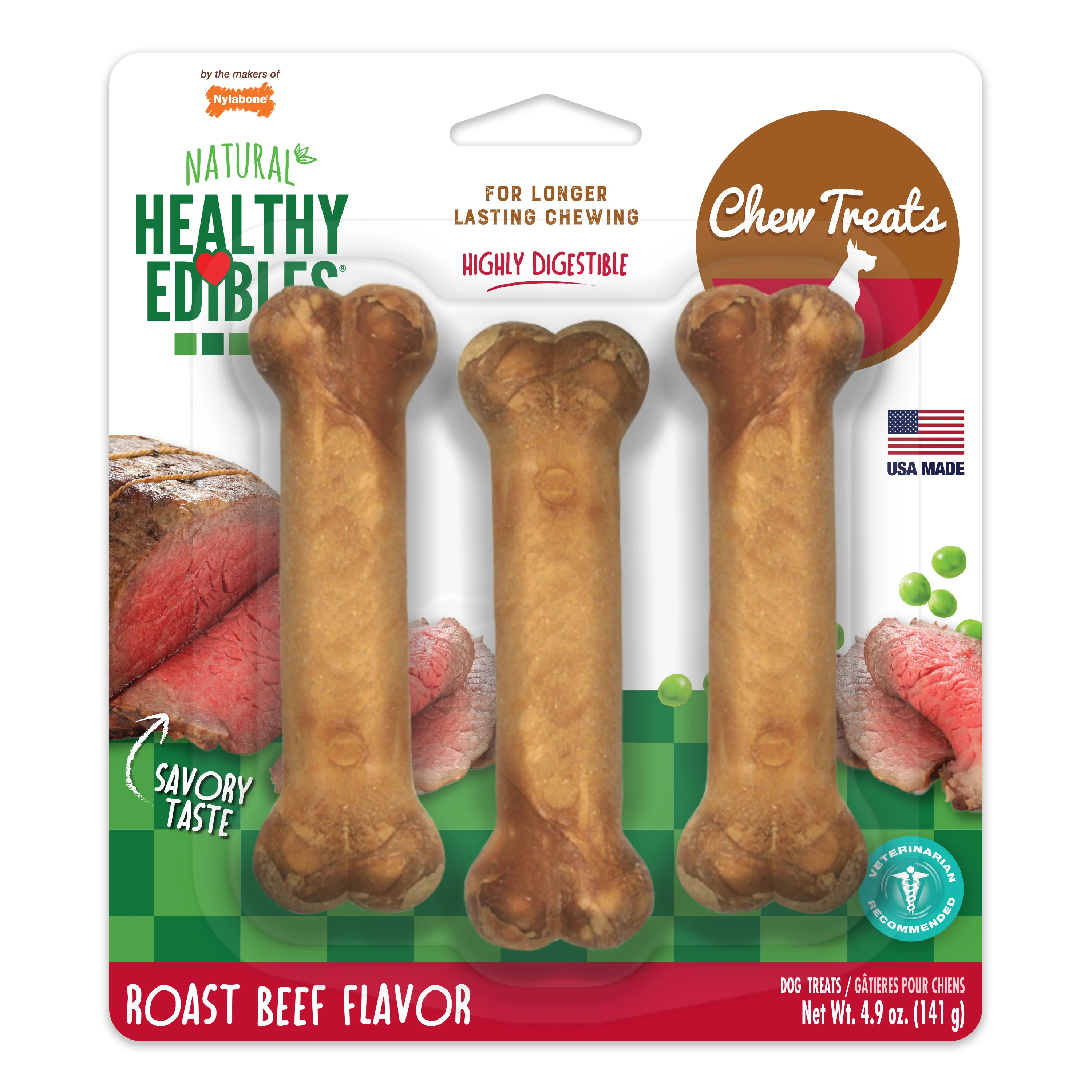 Nylabone Healthy Edibles All-Natural Long Lasting Roast Beef Dog Chew Treats Small/Regular - Image 1