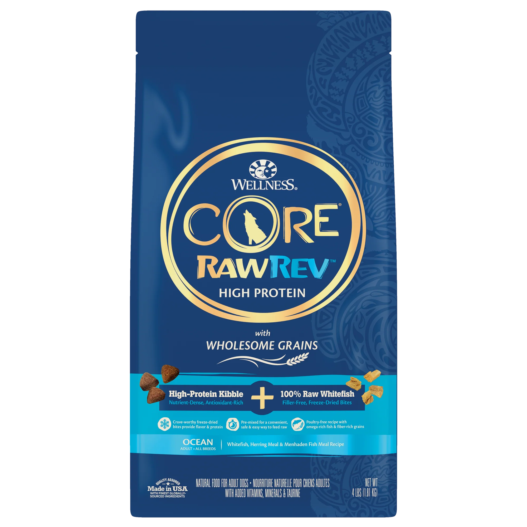 Wellness CORE RawRev Wholesome Grains Ocean Recipe 4lb Bag - Image 1