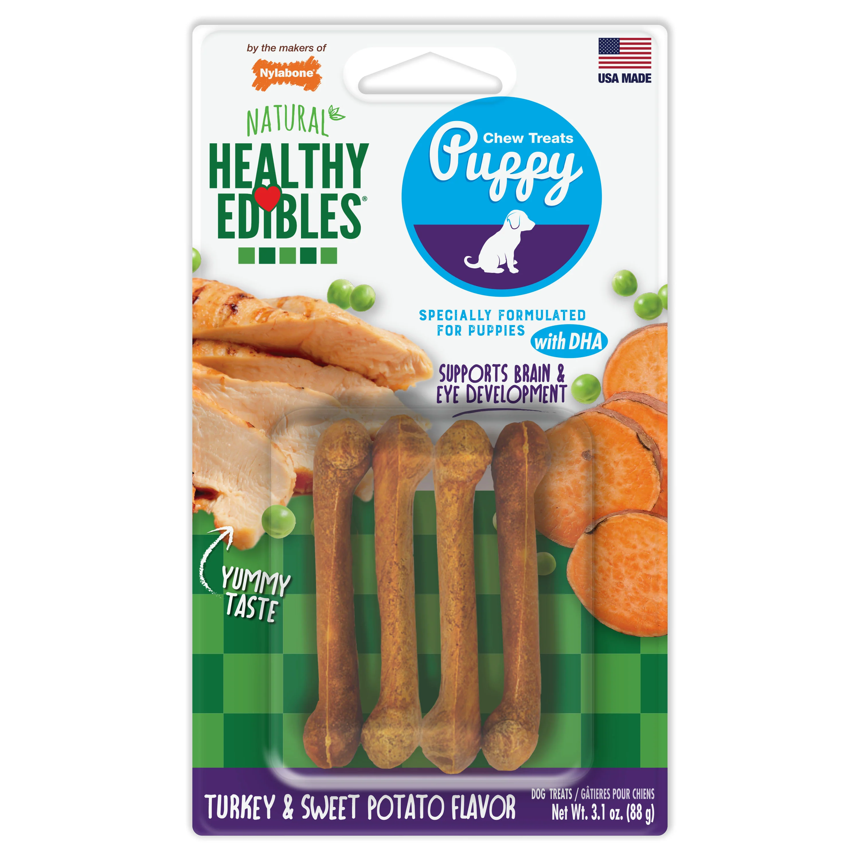 Nylabone Healthy Edibles Puppy Turkey & Sweet Potato Dog Chew Treats X-Small/Petite - Image 1