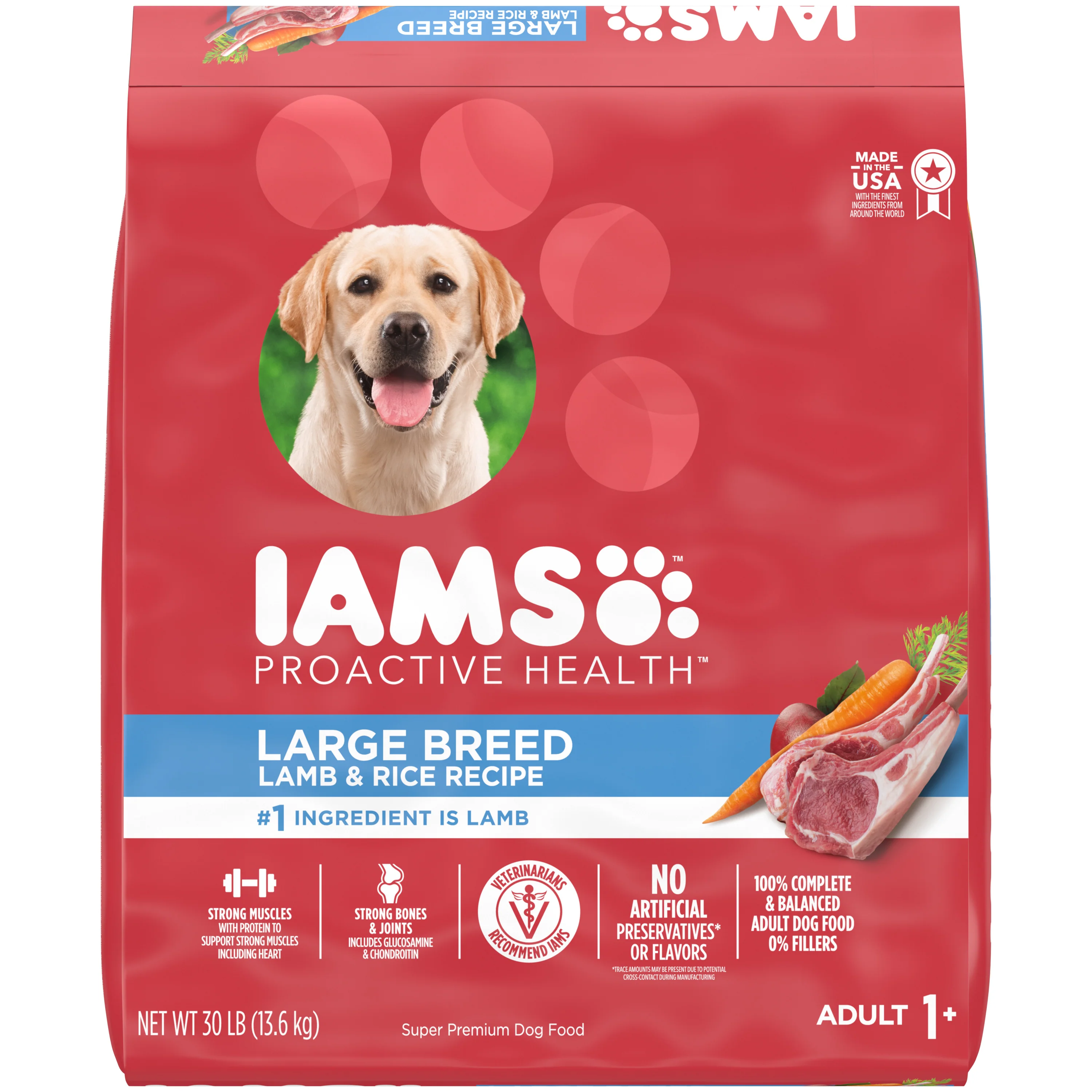 IAMS PROACTIVE HEALTH Large Breed Adult Dry Dog Food Lamb & Rice Recipe, 30 lb - Image 1