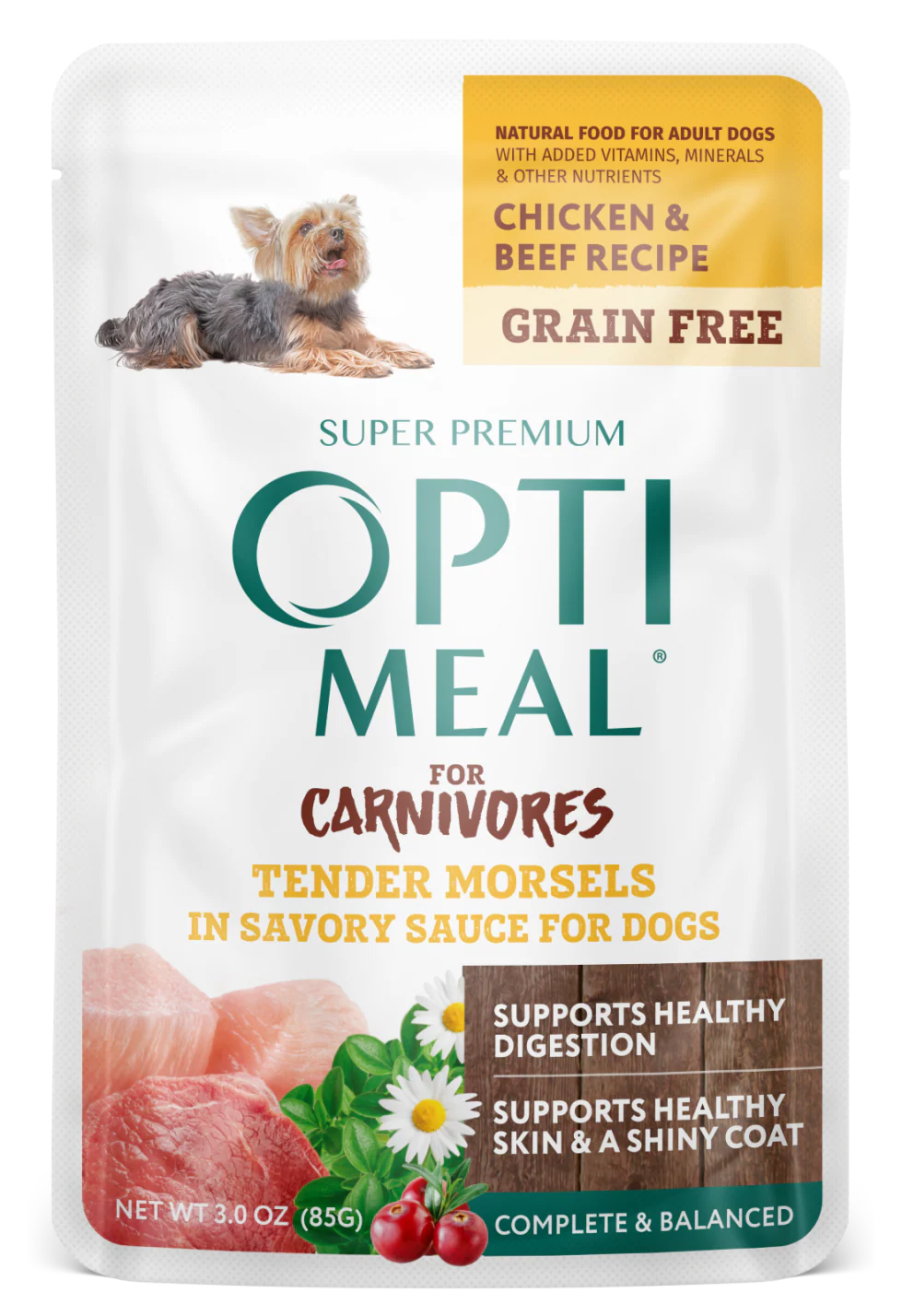 Optimeal Tender Morsels 3oz Grain Free Dog Pouch Chicken Beef - Image 1