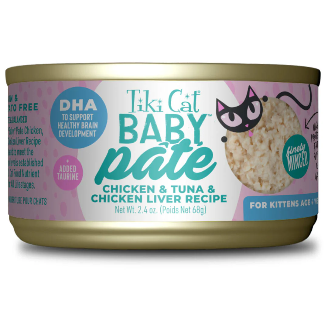Tiki Cat Baby Pate Wet Cat Food For Kittens, Chicken, Tuna & Chicken Liver, 2.4 oz. Can - Image 1