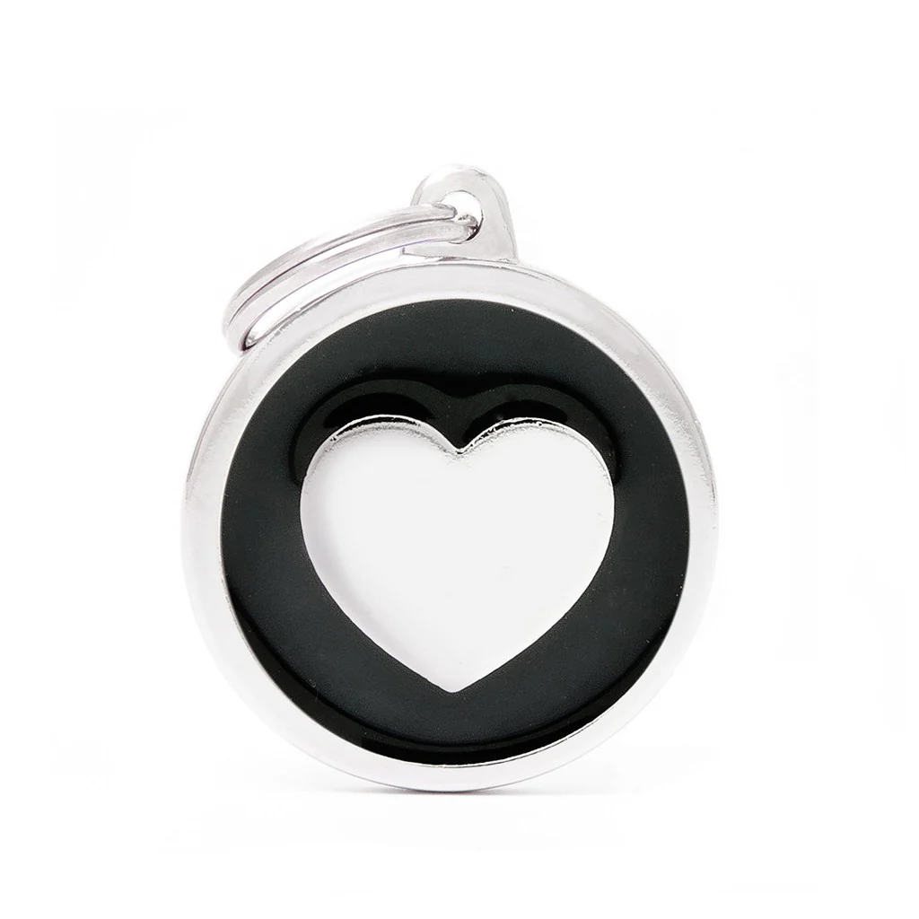 My Family ID Classic Big Black Circle with Heart ID Tag - Image 1