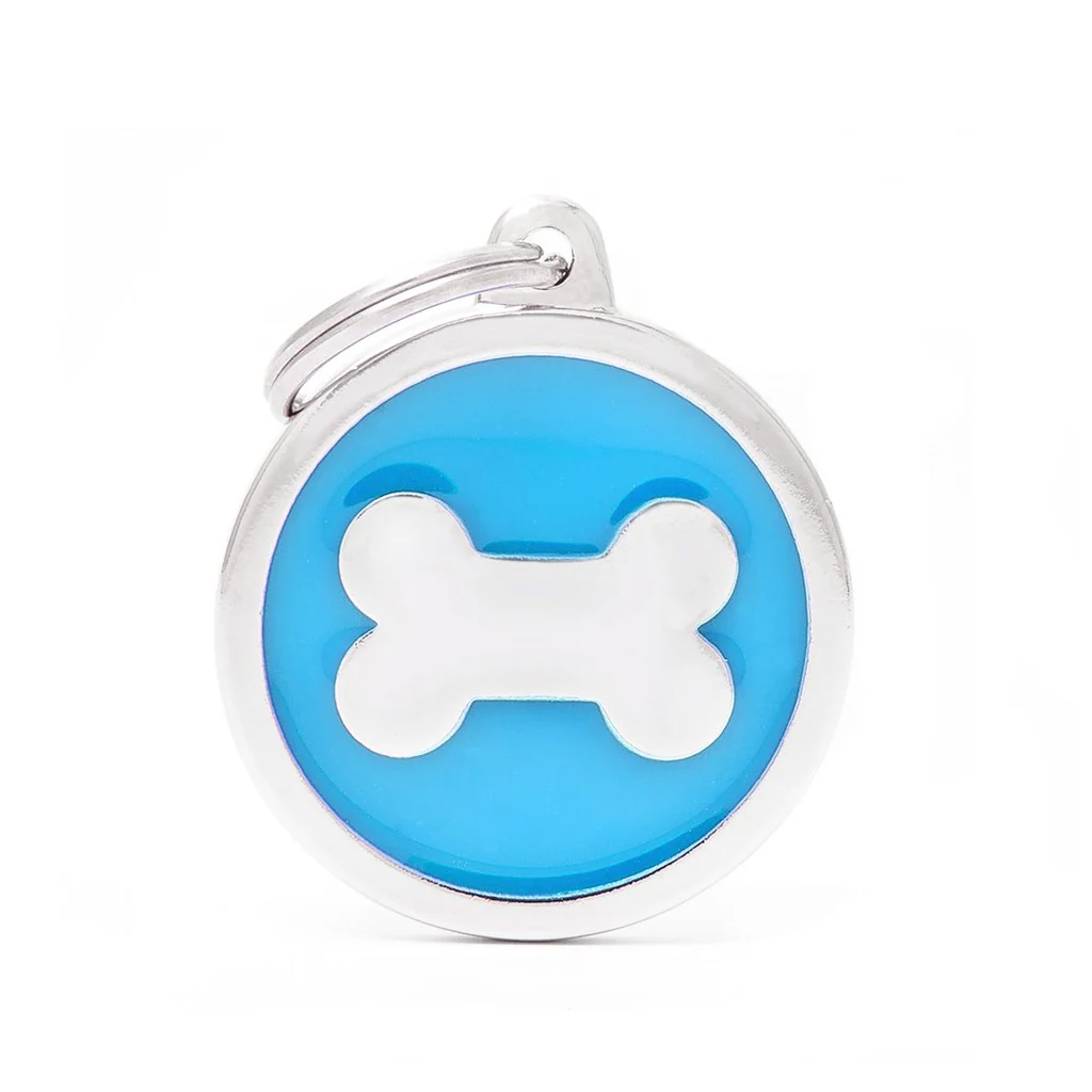 My Family ID Classic Big Light Blue Circle with Bone ID Tag - Image 1