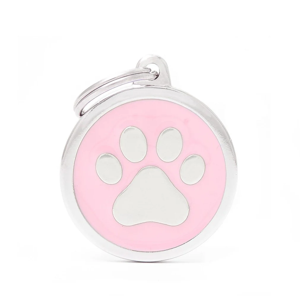 My Family ID Big Pink Circle Paw Tag - Image 1