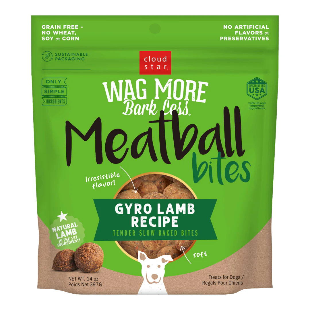 Cloud Star Wag More Bark Less Grain Free Meatball Bites Dog Treats, Gyro Lamb Recipe, 14 oz - Image 1