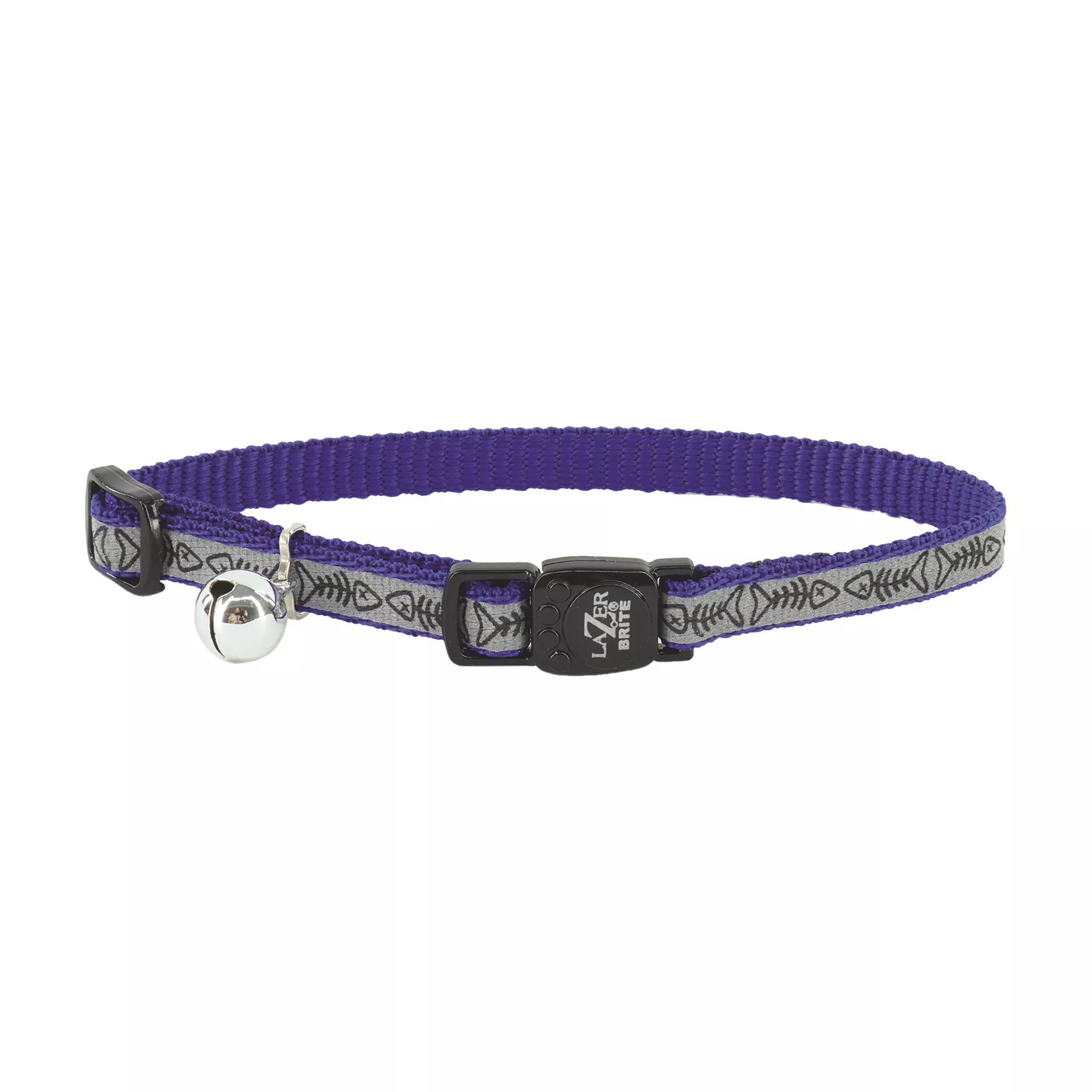 Coastal Lazer Bright 3/8in Wide 8-12In Reflective Breakaway Cat Collar Blue Fish Bones - Image 1