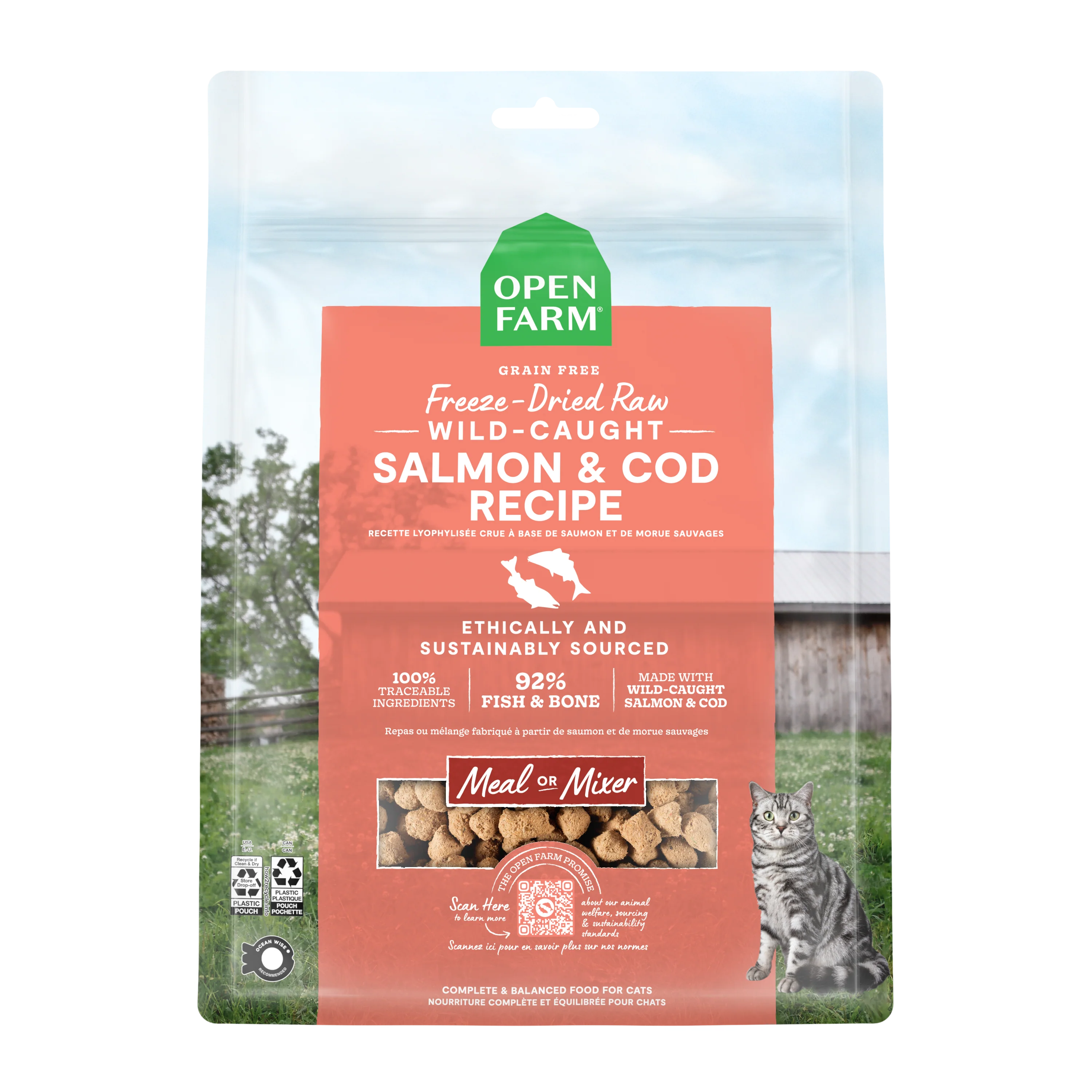 Open Farm Salmon & Cod Recipe Freeze Dried Raw Morsels For Cats 3.5oz Bag