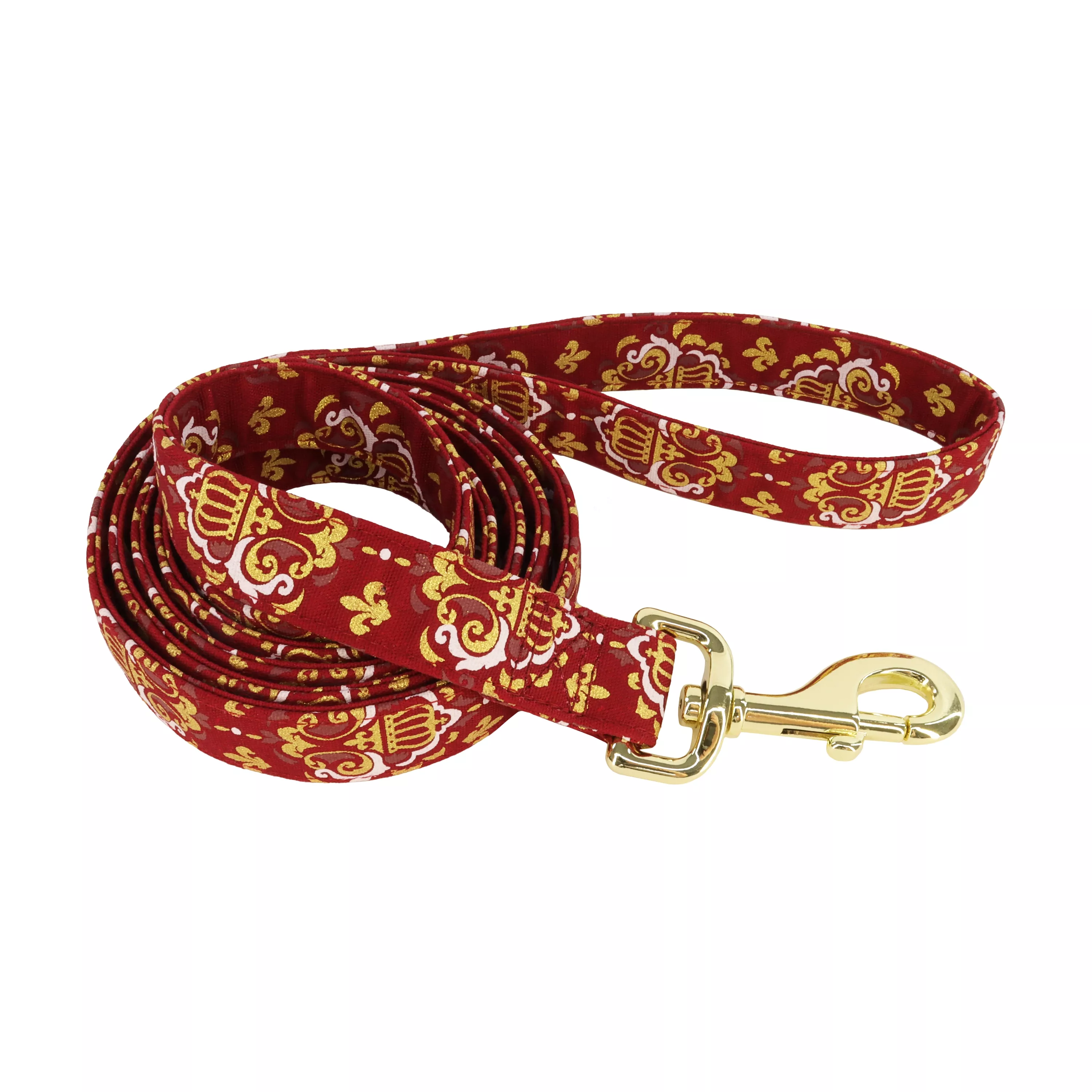Coastal Accent Metallic 6ft Long 5/8in Dog Leash Burgandy Crowns - Image 1