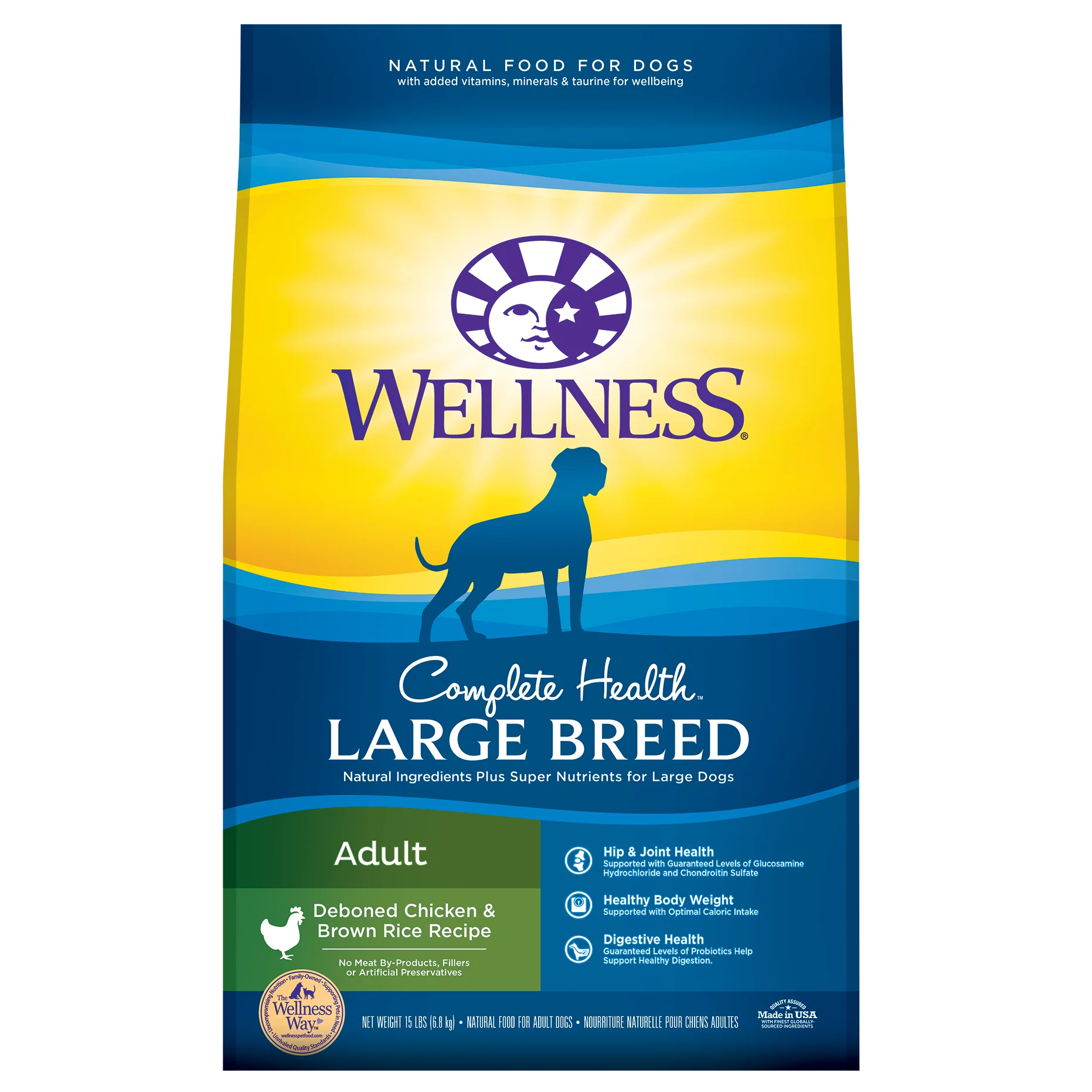Wellness Complete Health Natural Dry Large Breed Dog Food Chicken & Rice 15lb Bag - Image 1