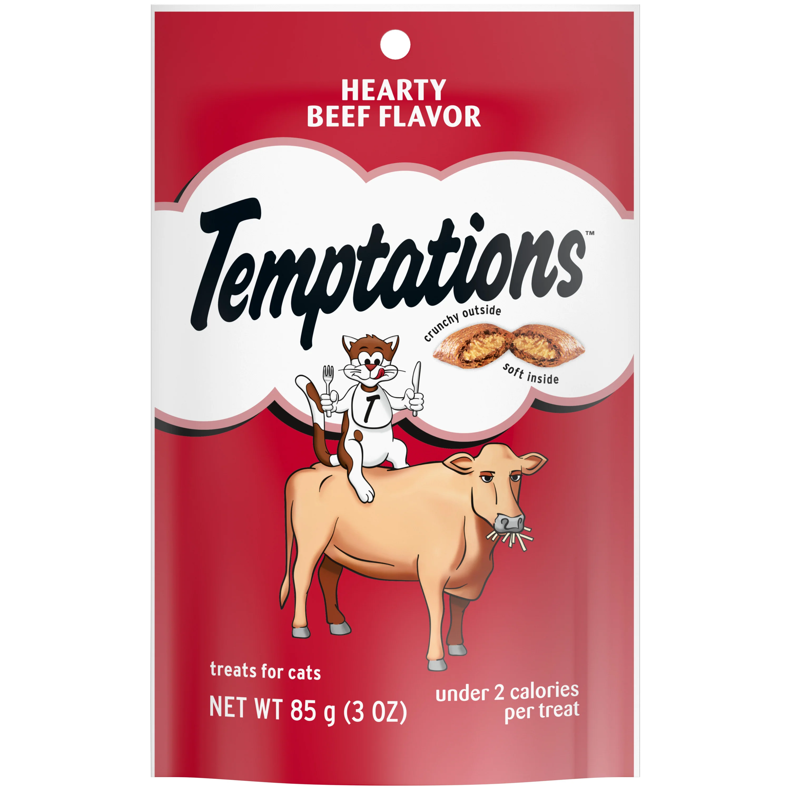 Temptations Classic Crunchy and Soft Cat Treats Hearty Beef Flavor, 3 oz. Pouch - Image 1
