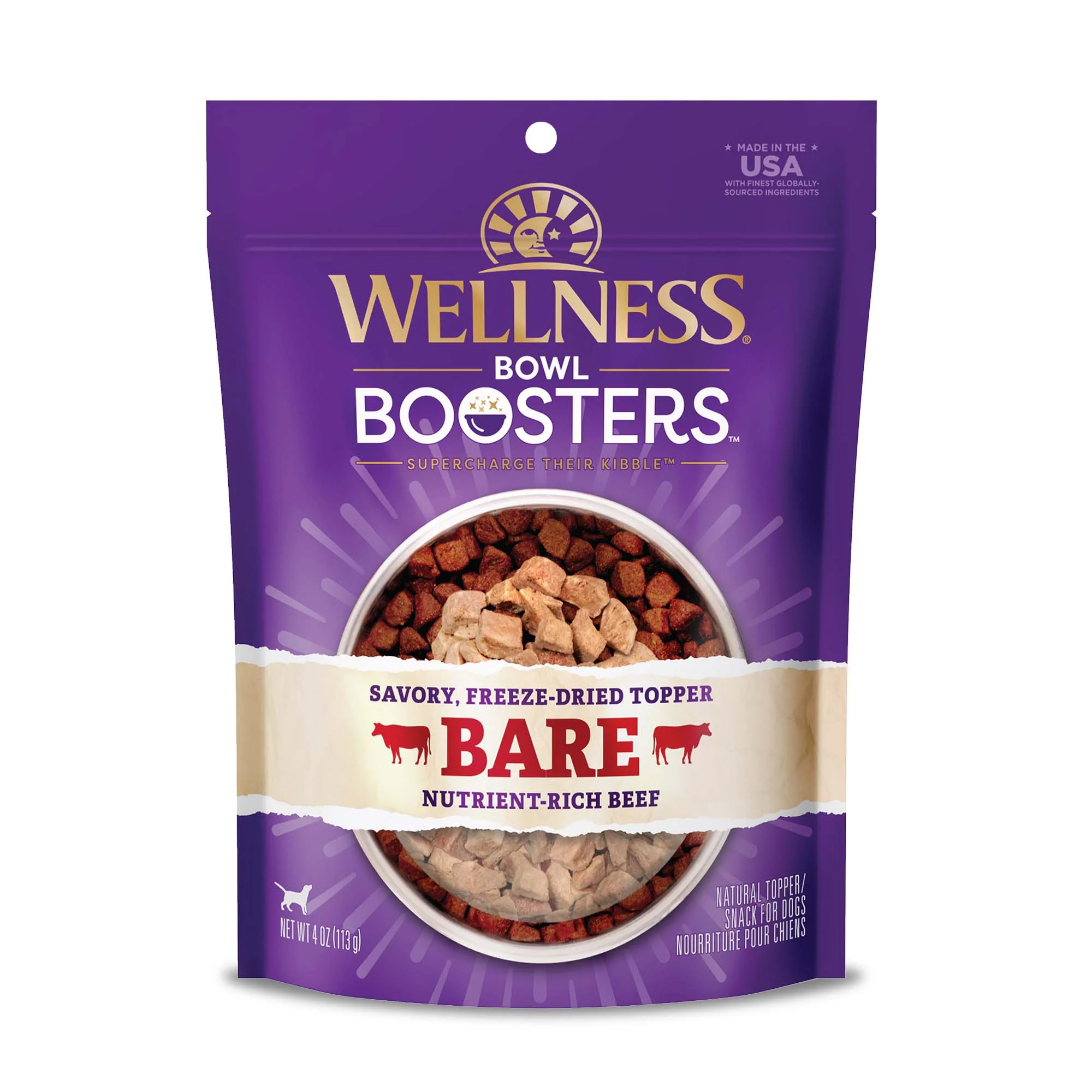 Wellness Bowl Boosters BARE Dog Food Topper Freeze Dried Beef 4oz Bag - Image 1