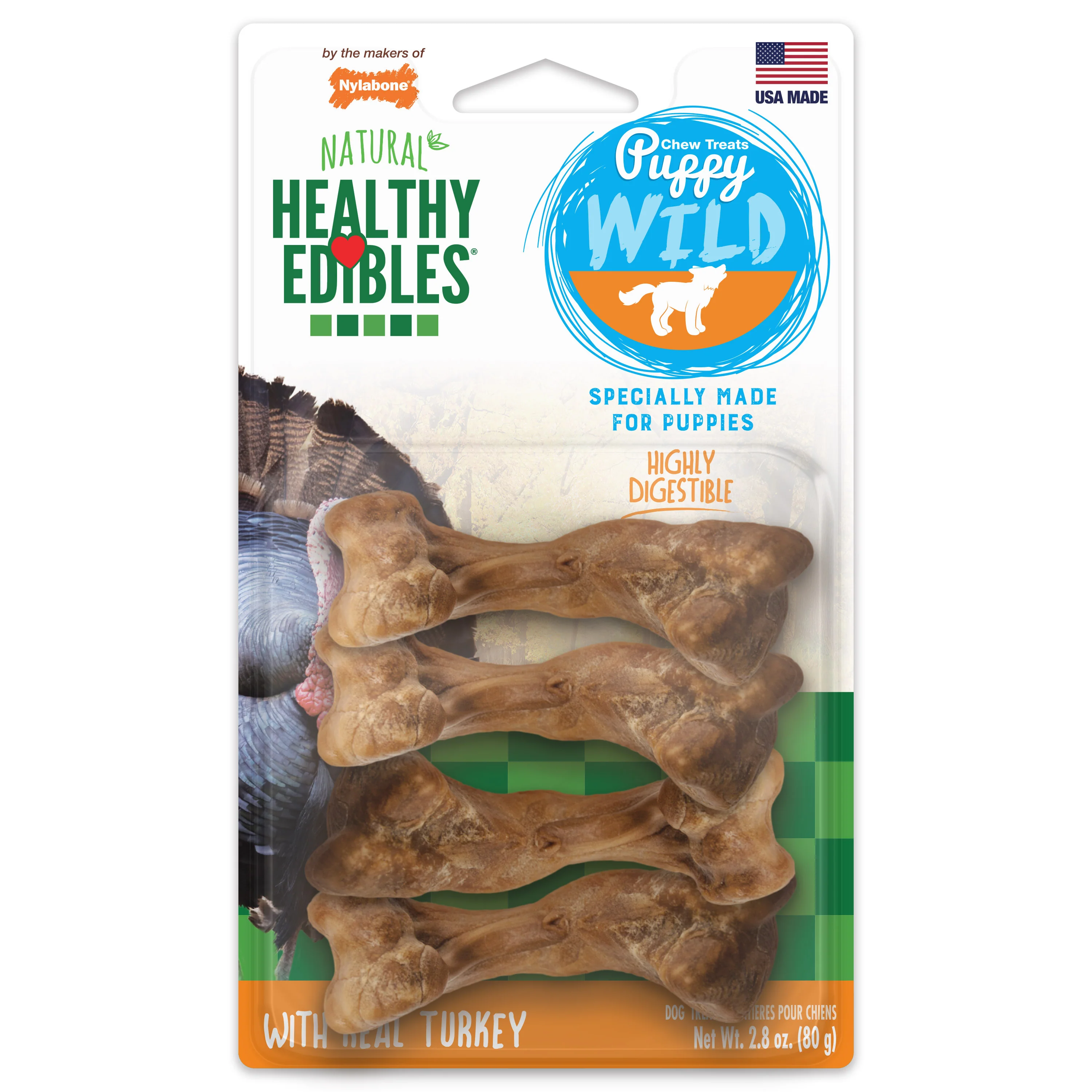 Nylabone Healthy Edibles WILD Puppy Natural Long Lasting Turkey Dog Chew Treats Small/Regular - Image 1