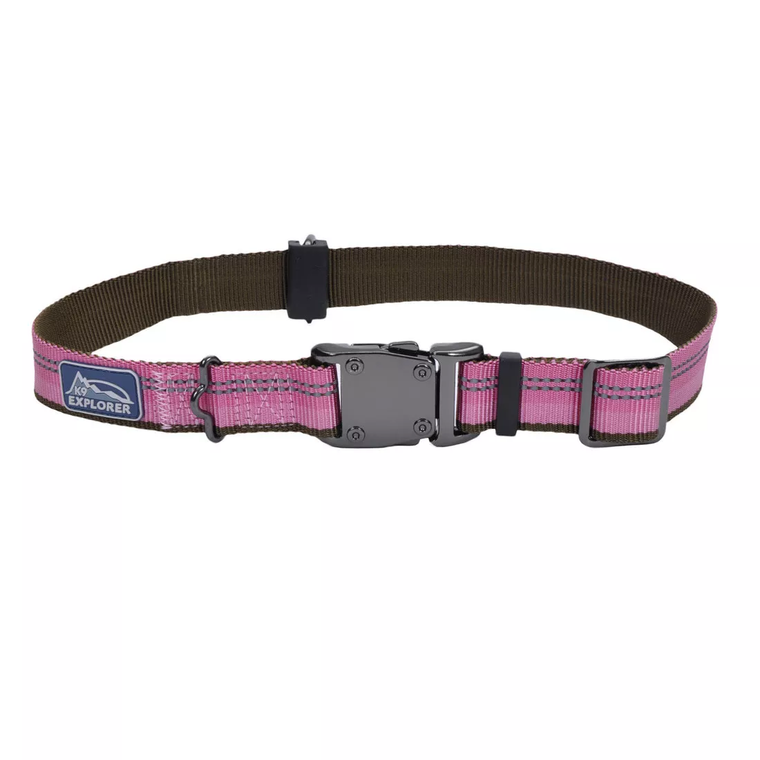 Coastal K9 Explorer 1in Wide 12-18in Reflective Adjustable Dog Collar Rosebud - Image 1