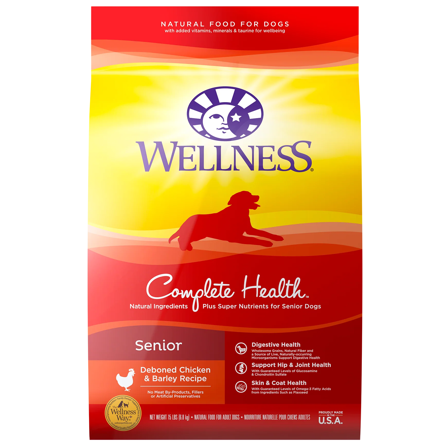 Wellness Complete Health Natural Dry Senior Dog Food Chicken & Barley 15lb Bag - Image 1