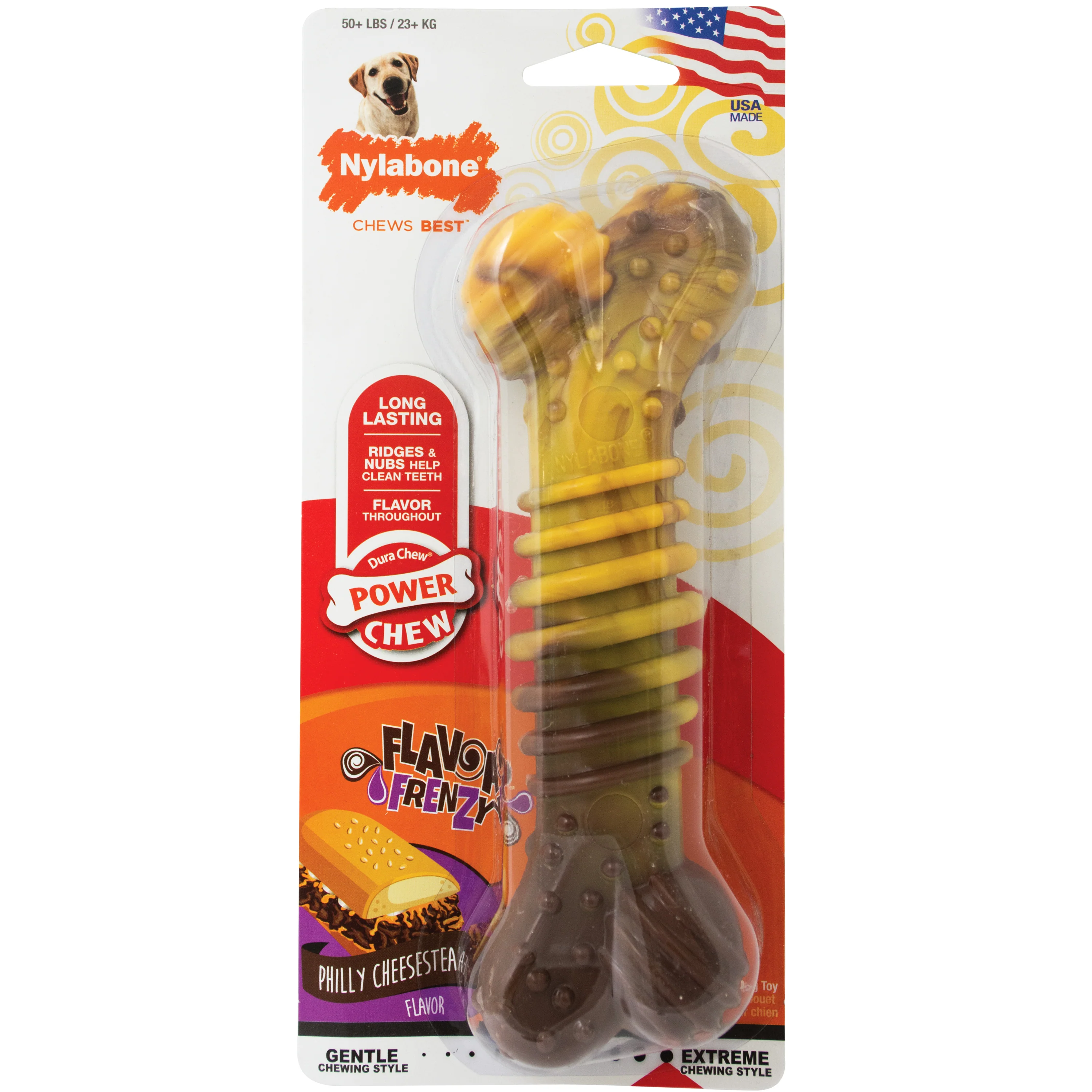 Nylabone Flavor Frenzy Power Chew Durable Dog Chew Toy Philly Cheesesteak X-Large/Souper - Image 1