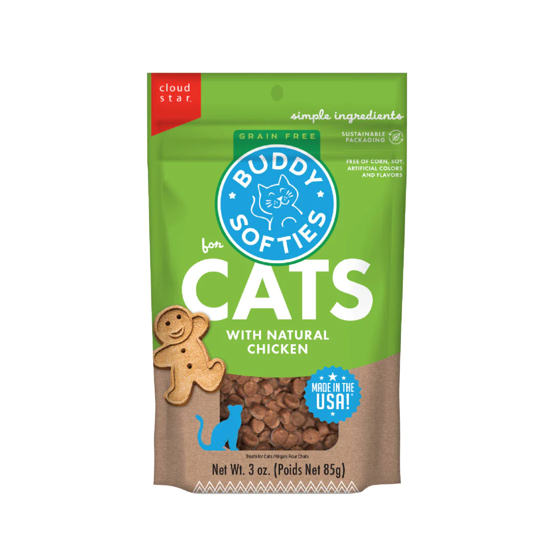 Cloud Star Buddy Biscuits Soft & Chewy Grain Free Cat Treats, Chicken, 3 oz. Pouch - Image 1