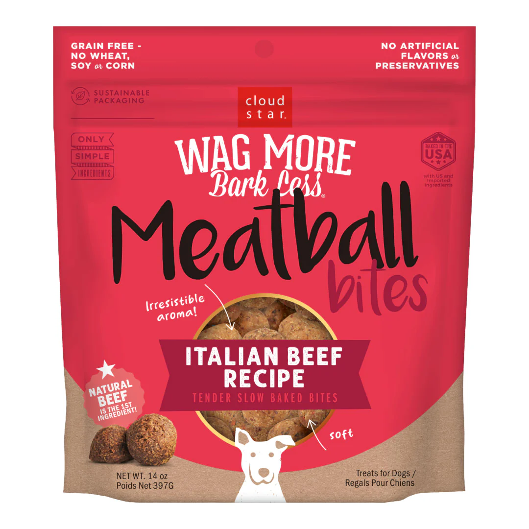 Cloud Star Wag More Bark Less Grain Free Meatball Bites Dog Treats, Italian Beef Recipe, 14 oz - Image 1