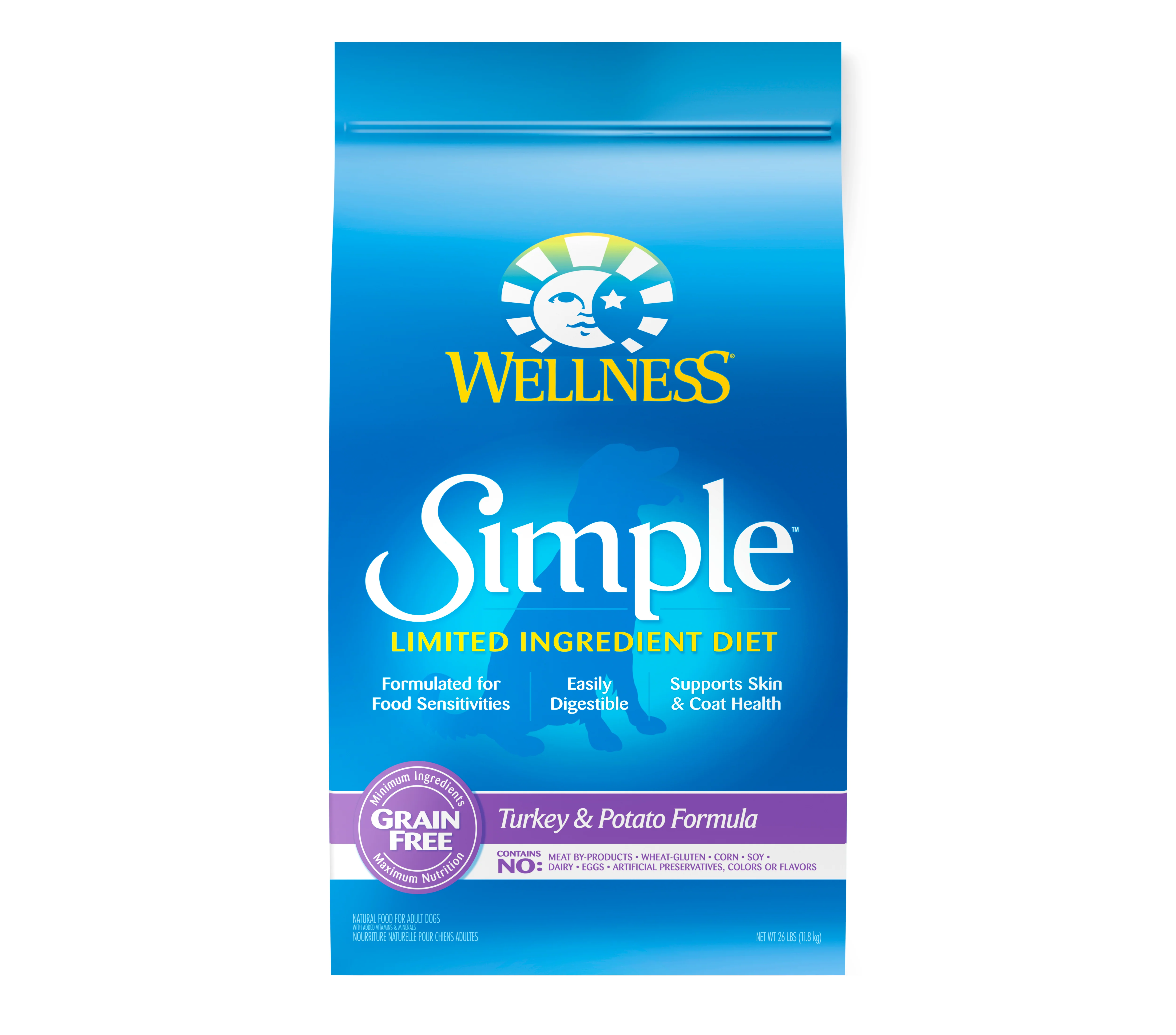 Wellness Simple Natural Grain Free Limited Ingredient Dry Dog Food Turkey and Potato Recipe 26lb Bag - Image 1