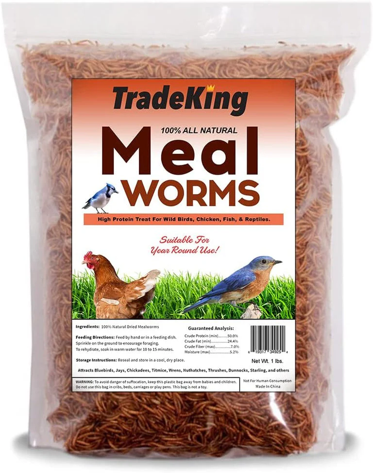 Tradeking Dried Mealworms for Wild Birds, Chickens, Fish, & Reptiles 1lb - Image 1